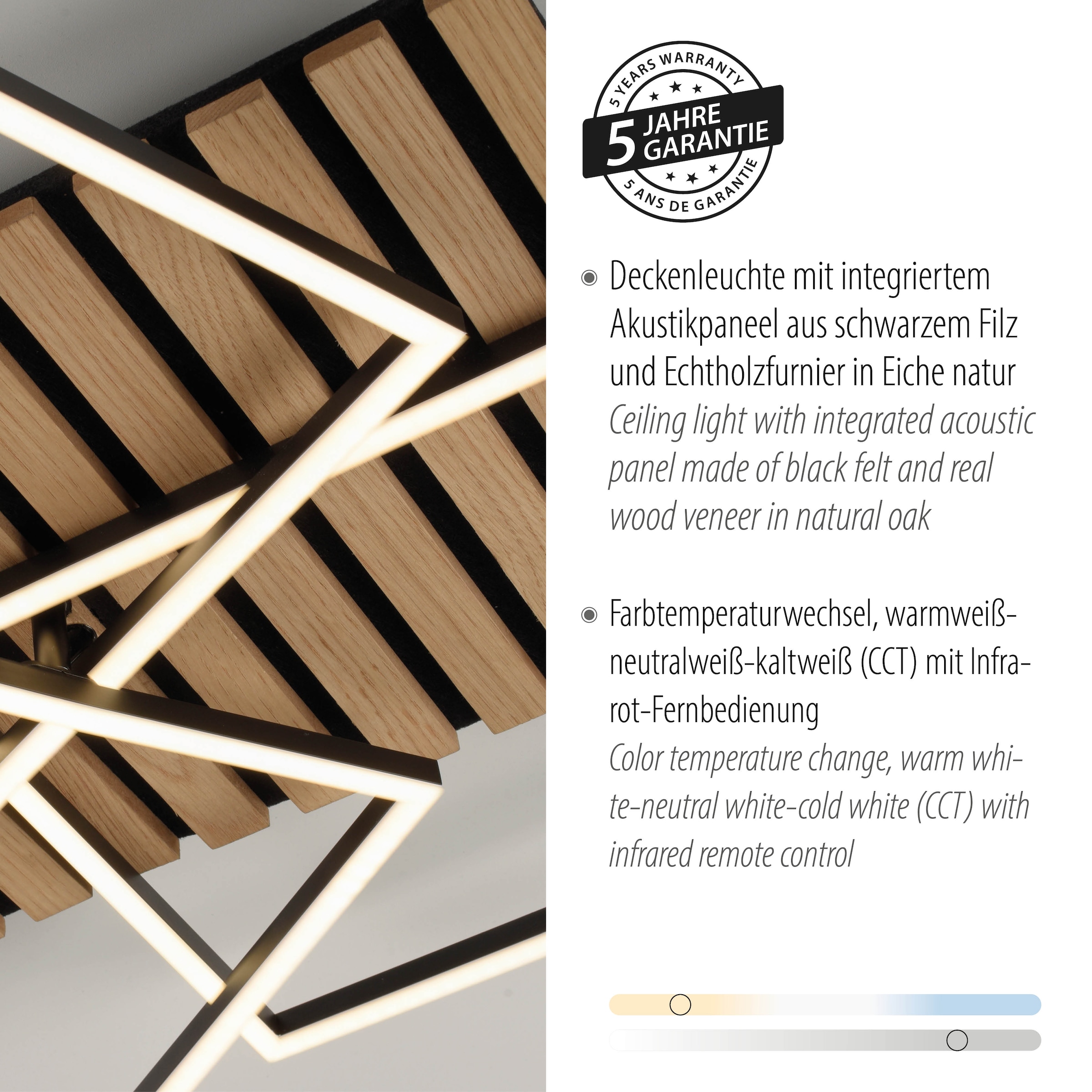 andas Deckenleuchte »Unnestad Akustikpaneele«, 1 flammig, Leuchtmittel LED-Board | LED fest integriert, Frame schwenkbar, Holz, Akustik, Paneele
