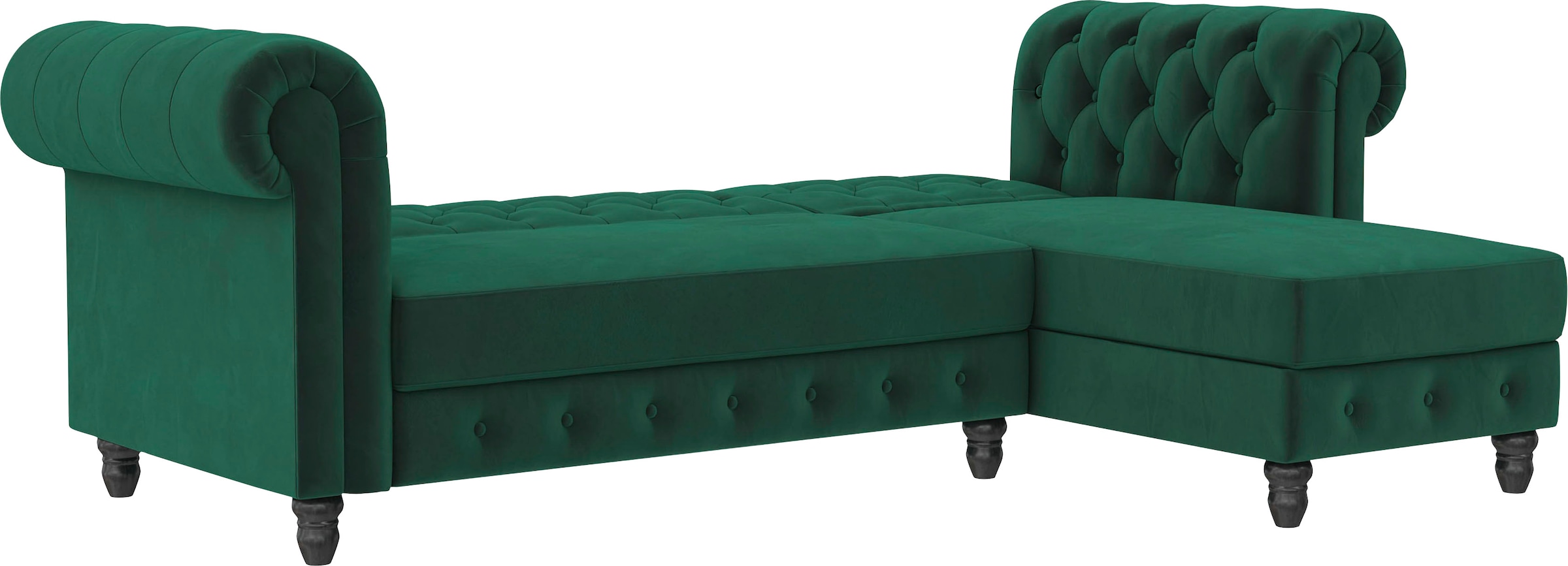 Dorel Home Ecksofa »Felix, L-Form, 241 cm (Liegefl.108x195 cm), Recamiere tauschbar,«, verstellb. Rückenlehne, Bett-Funktion, Velours, Kunstleder, Vintage