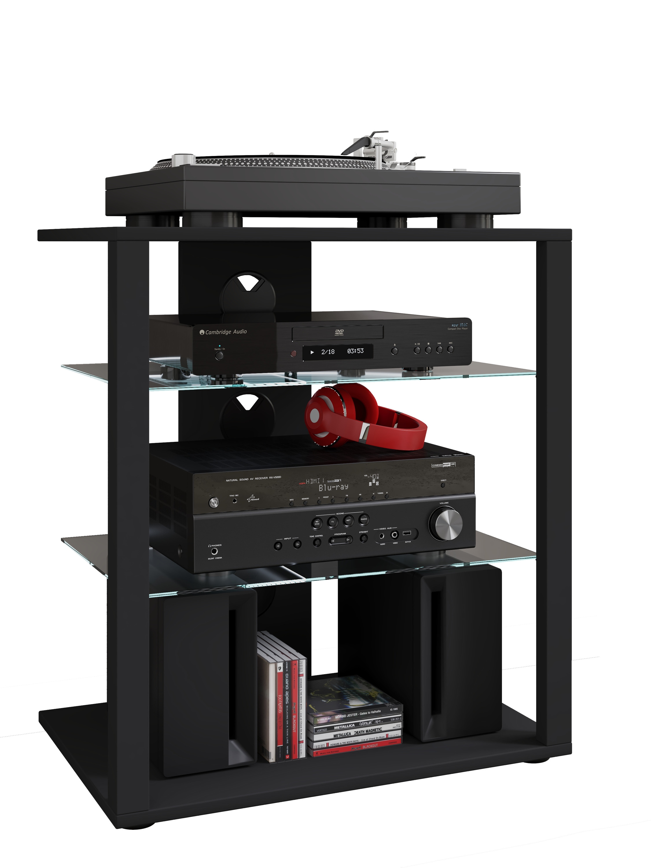 VCM Media-Board »VCM Hifi Holz Möbel | Rack Schrank Phono Regal | 2 Glasböden | Maße: H. 70 x B. 60 x T. 41 cm | Phono Mediaregal - Folas«, (VCM Folas)