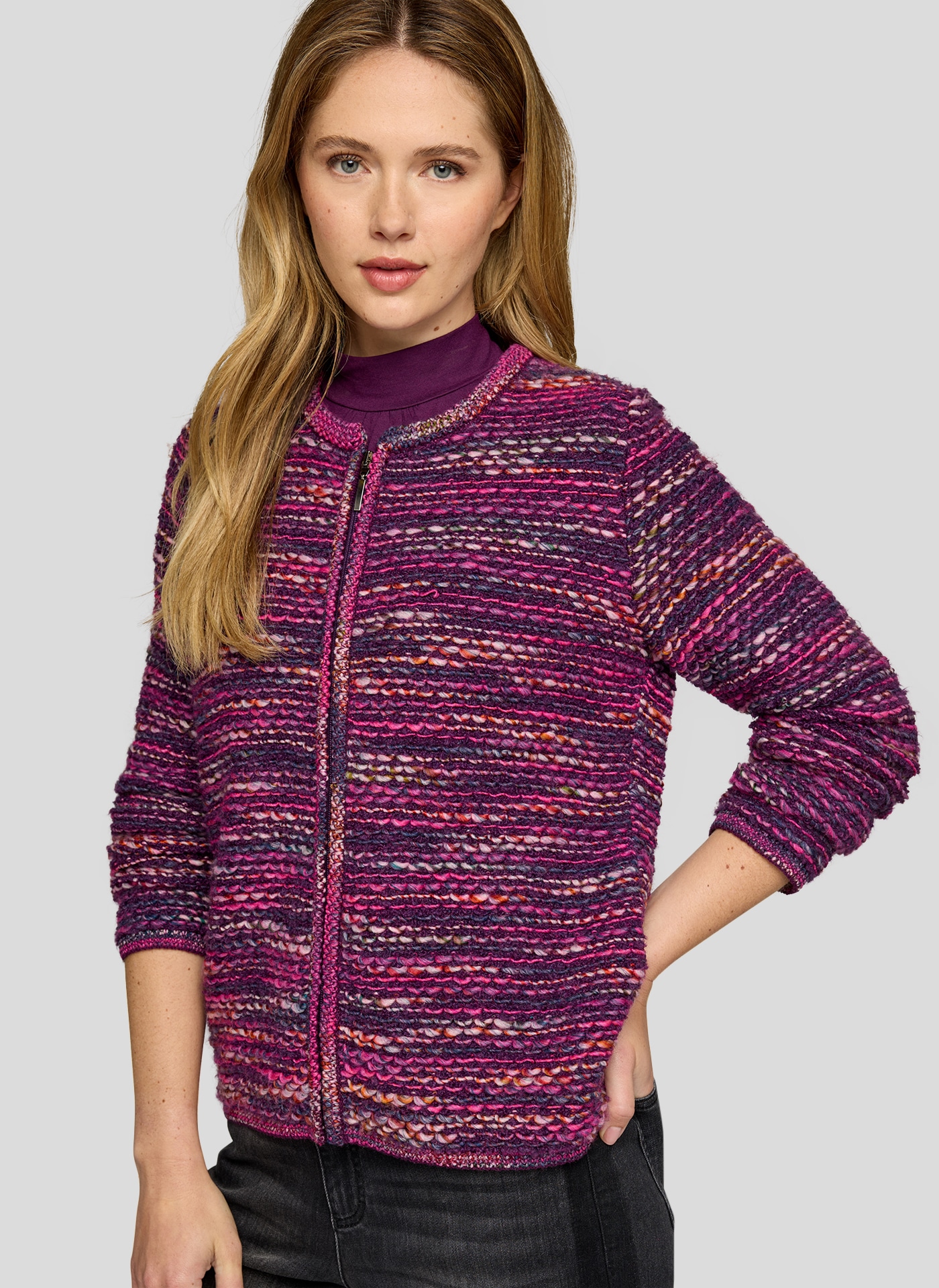 Rabe Cardigan Strickjacke / melierte-bunte Optik / mit Reißverschluss