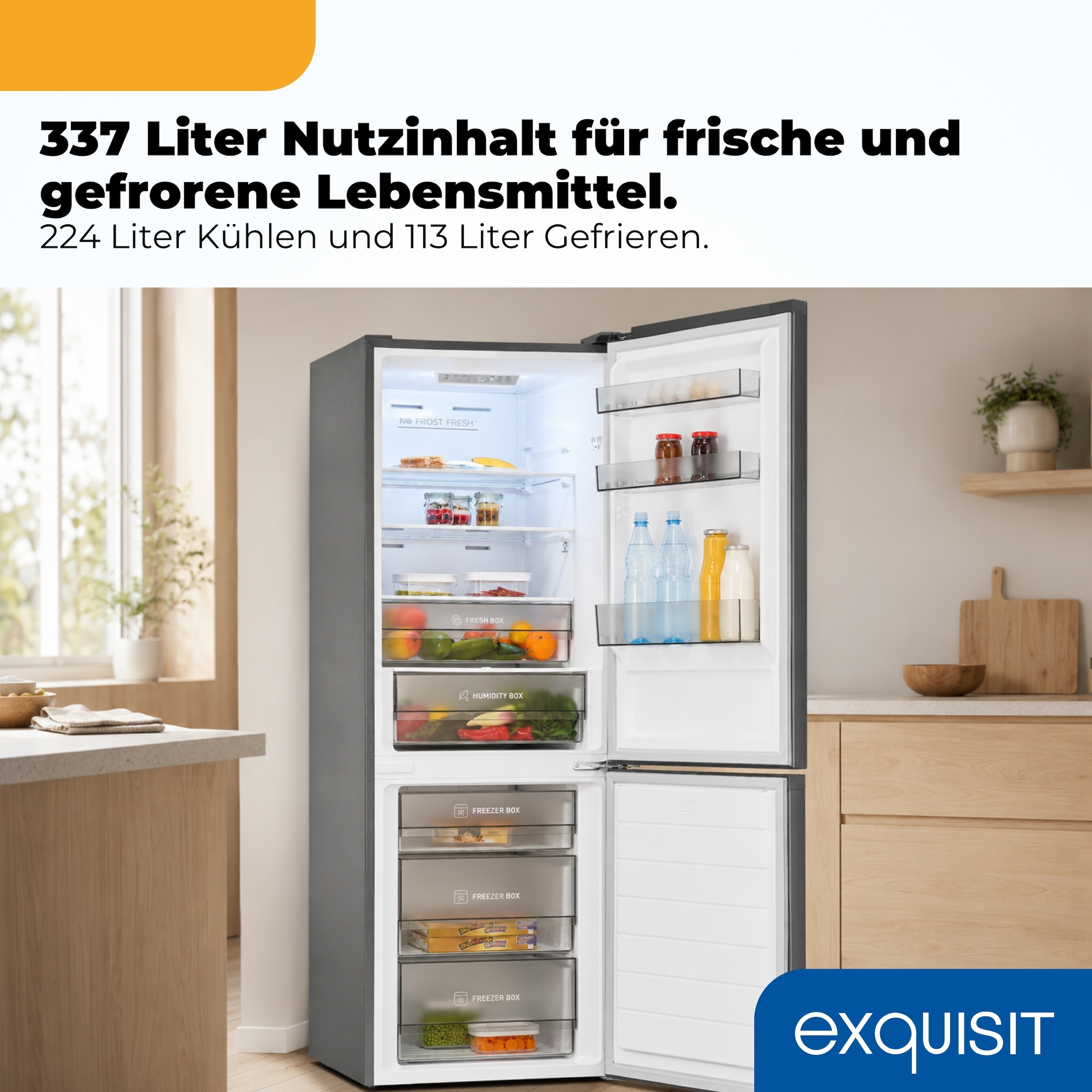 exquisit Kühl-/Gefrierkombination »KGC340-115-NF-040C inoxlook« 186 cm hoch 59,5 cm breit NBoFrost Technologie für dauerhaft eisfrei ohne Abtauen