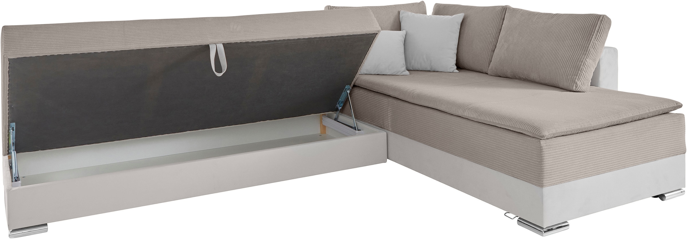 INOSIGN Ecksofa »Boxspringbett Night & Day L-Form mit Dauer-Schlaffunktion mit Armlehne«, mit Boxspring-Bettfunktion 180x200 cm und Bettkasten, Dauerschläfer!