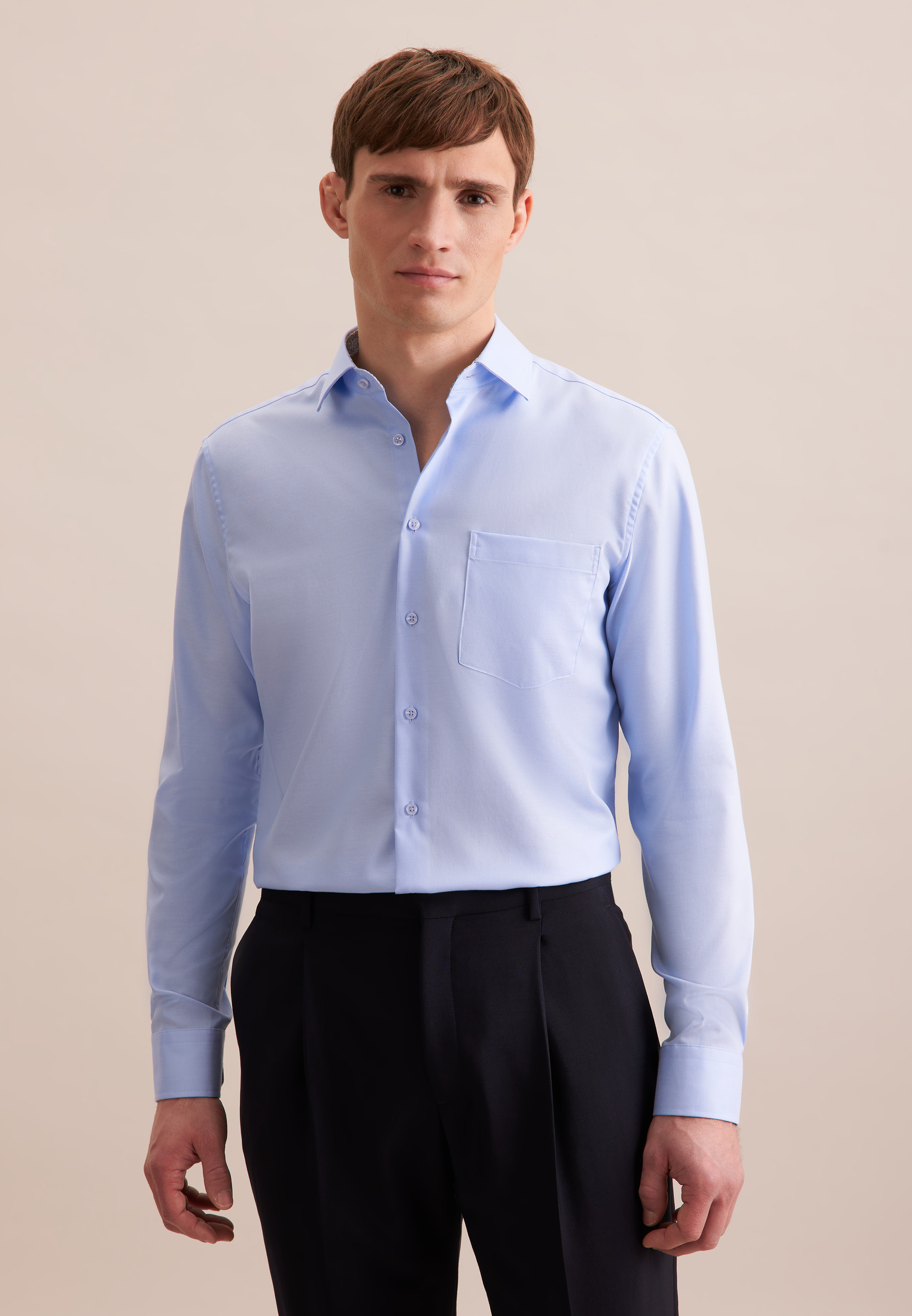 Seidensticker Herren Businesshemd »Regular« Regular 1/1 Kentkragen Uni in blau, Größe M40