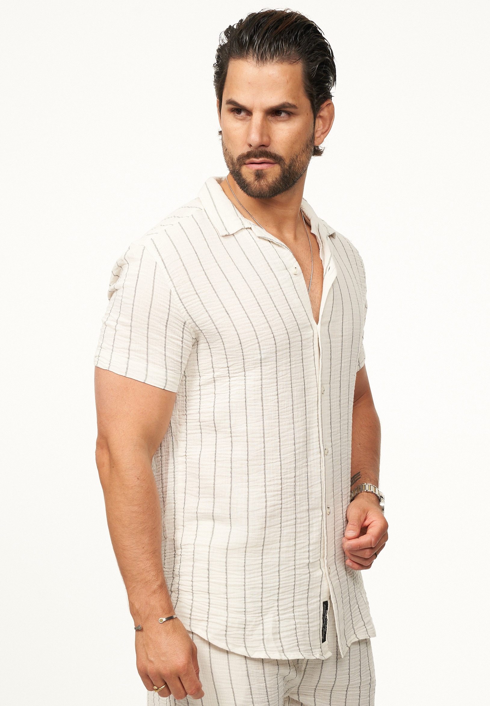 CARISMA Kurzarmhemd »für Herren im luftigen Crinkle-Stoff mit Streifen - Summer-Look« Kurzarm Strick Polo-Hemd T-Shirt luftig & leicht
