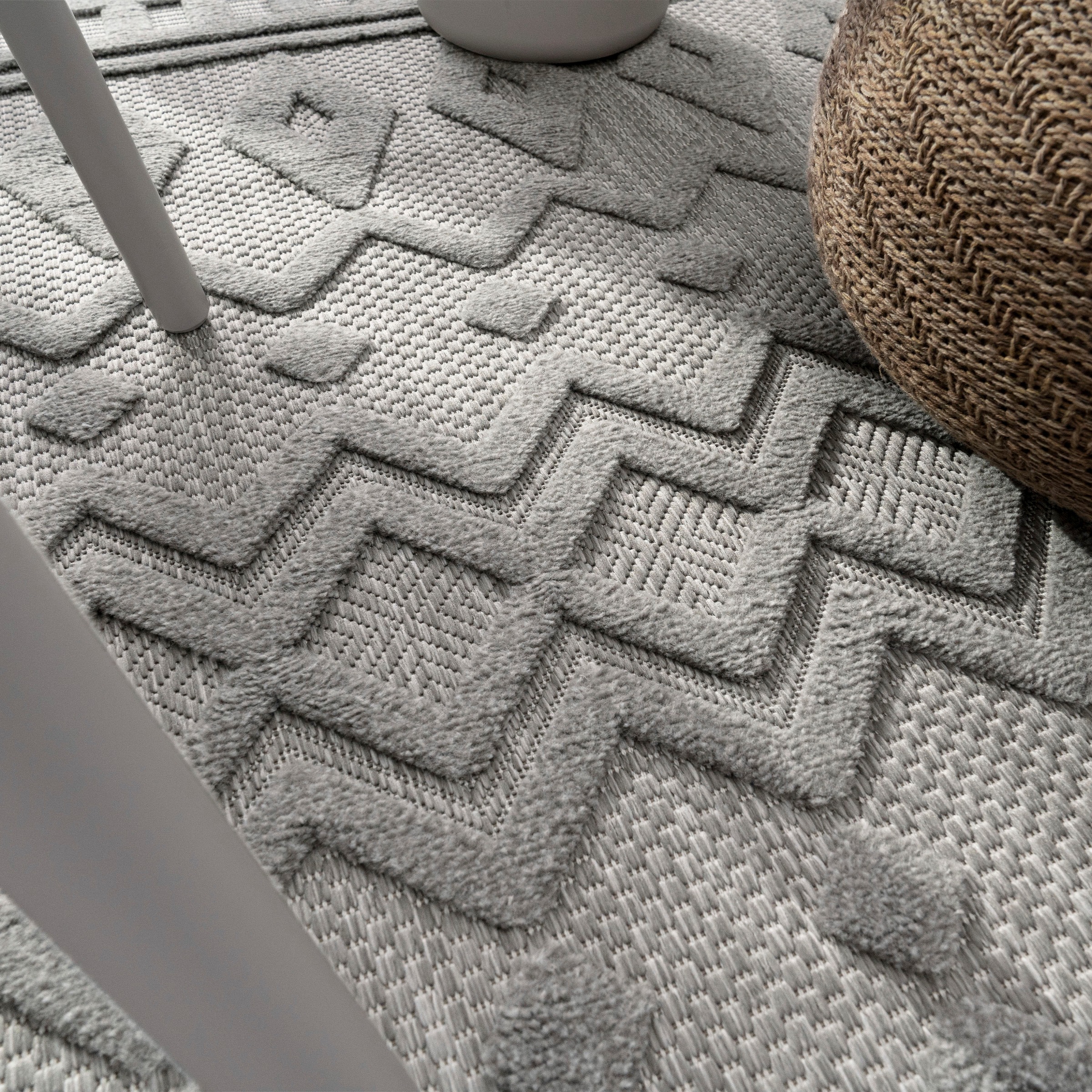 Paco Home Teppich »Livorno 671«, rechteckig, 14 mm Höhe, Uni-Farben, Scandi, Rauten Muster, Hoch-Tief Effekt, Outdoor geeignet