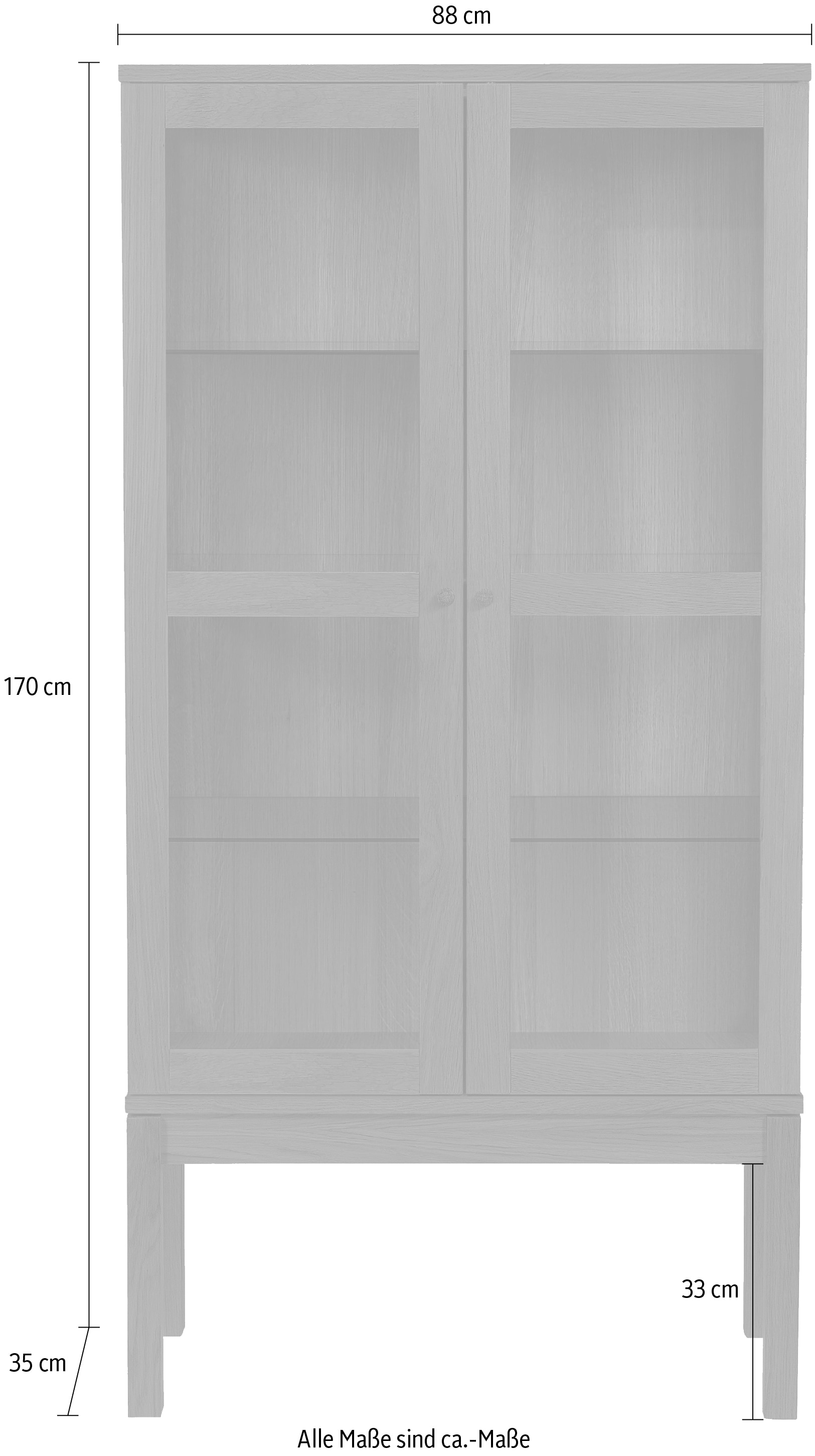 andas Vitrine, Holzfurnier aus Eiche, Griffe und Füße aus massiver Eiche