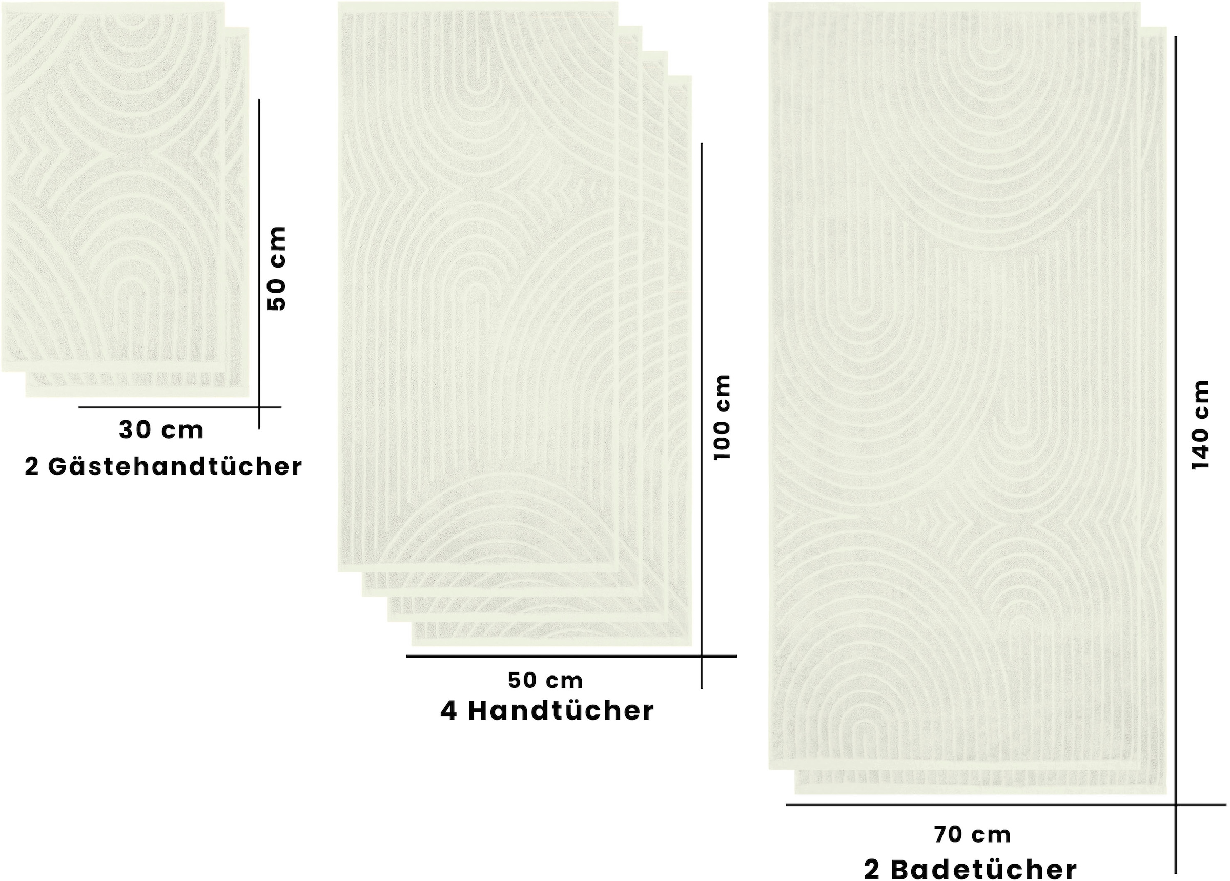 my home Handtuch Set »Handtuchset Ognon, Duschtücher, Handtücher, Gästetücher, Zen«, Set, 8 tlg., Frottier, Handtücher mit Muster, Scandi, einfarbiges Handtuch-Set 100% Baumwolle