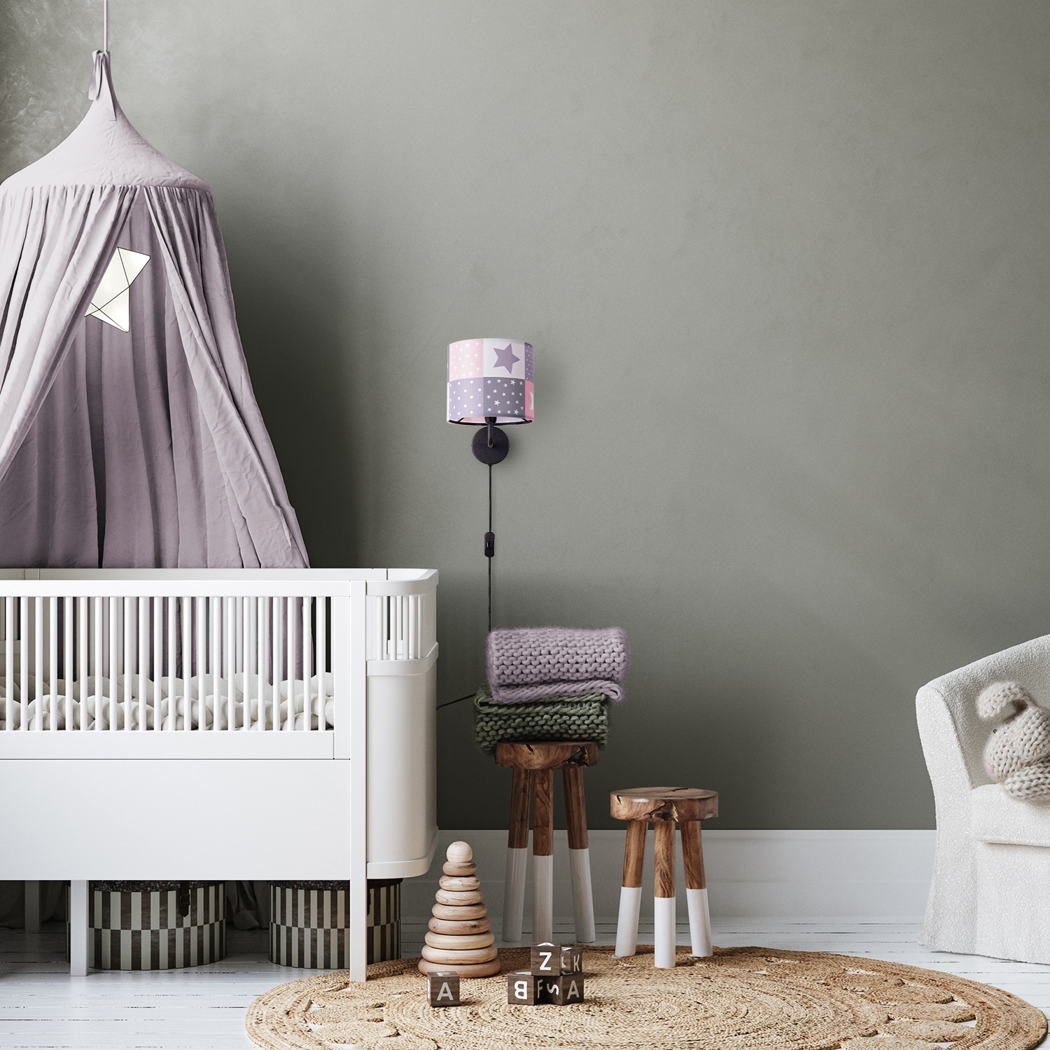 Paco Home Wandleuchte »Cosmo 345«, 1 flammig, Leuchtmittel E14 | ohne Leuchtmittel, Kinderlampe Wandlampe Schalter Ø…18cm Sterne Punkte Kabellänge 3m E14