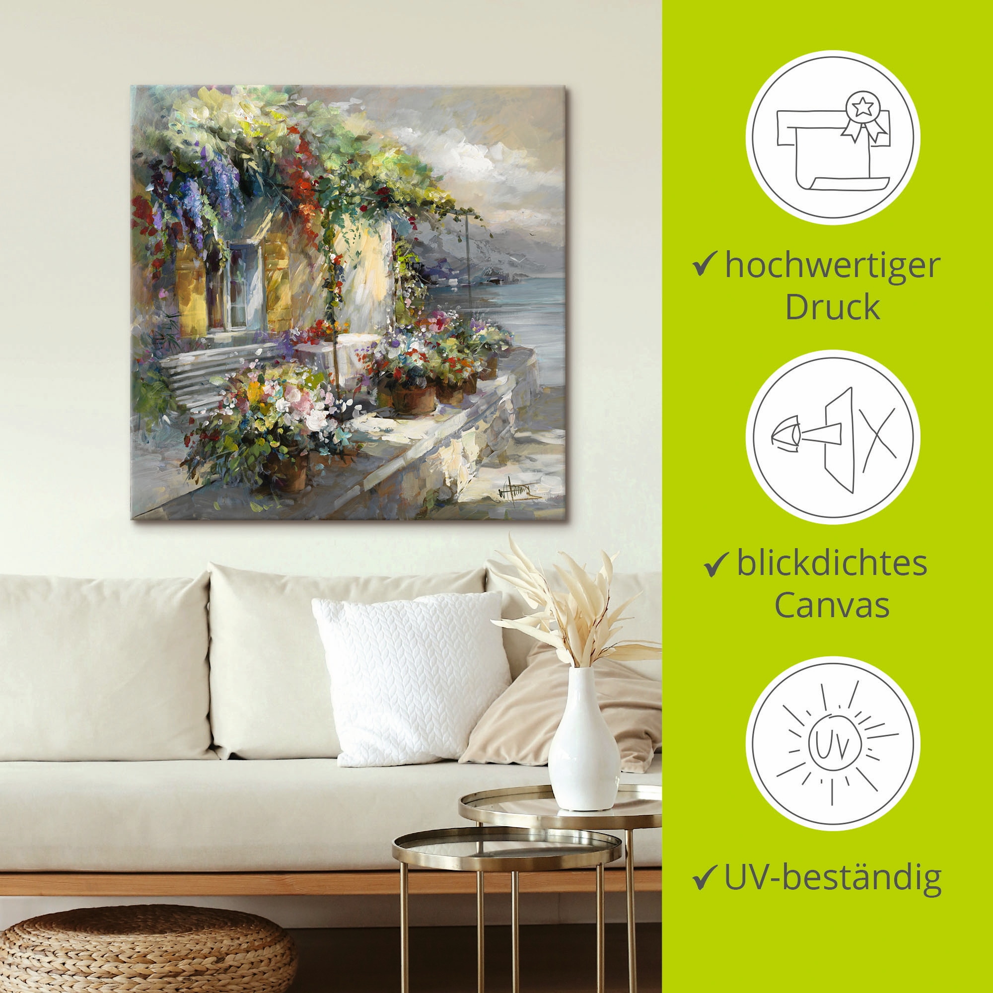 Artland Leinwandbild »Veranda am See«, Garten, (1 St.), auf Keilrahmen gespannt