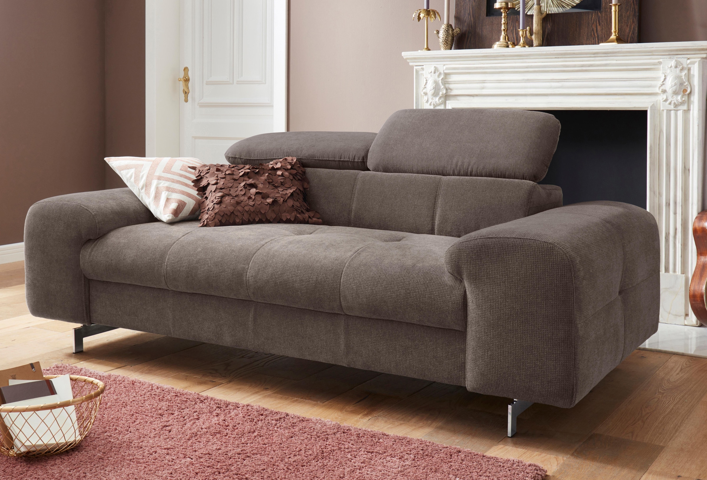 COTTA Polstergarnitur »Chef« Set,  Set bestehend aus: 2-Sitzer mit Kopfteilverstellung & Hocker