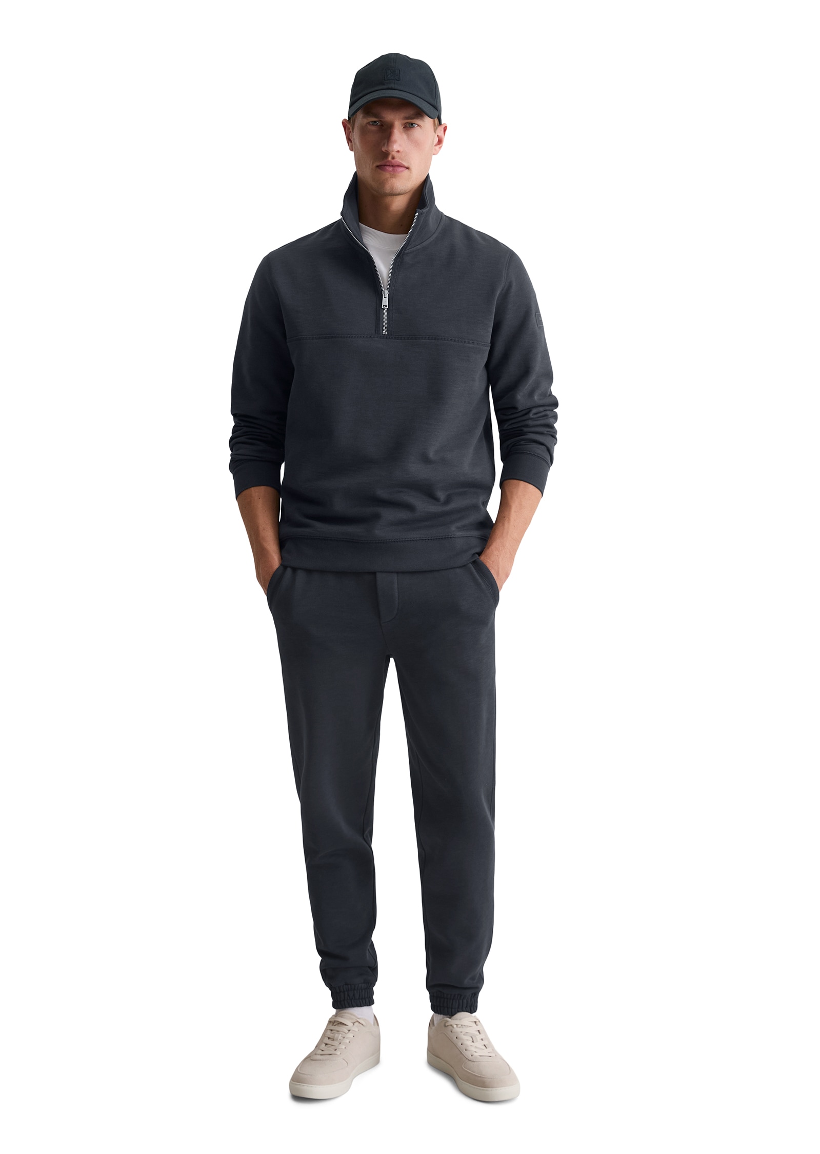 Marc O'Polo Sweatshirt »regular fit aus weicher Bio-Baumwolle«, Troyerkragen mit Reißverschluss
