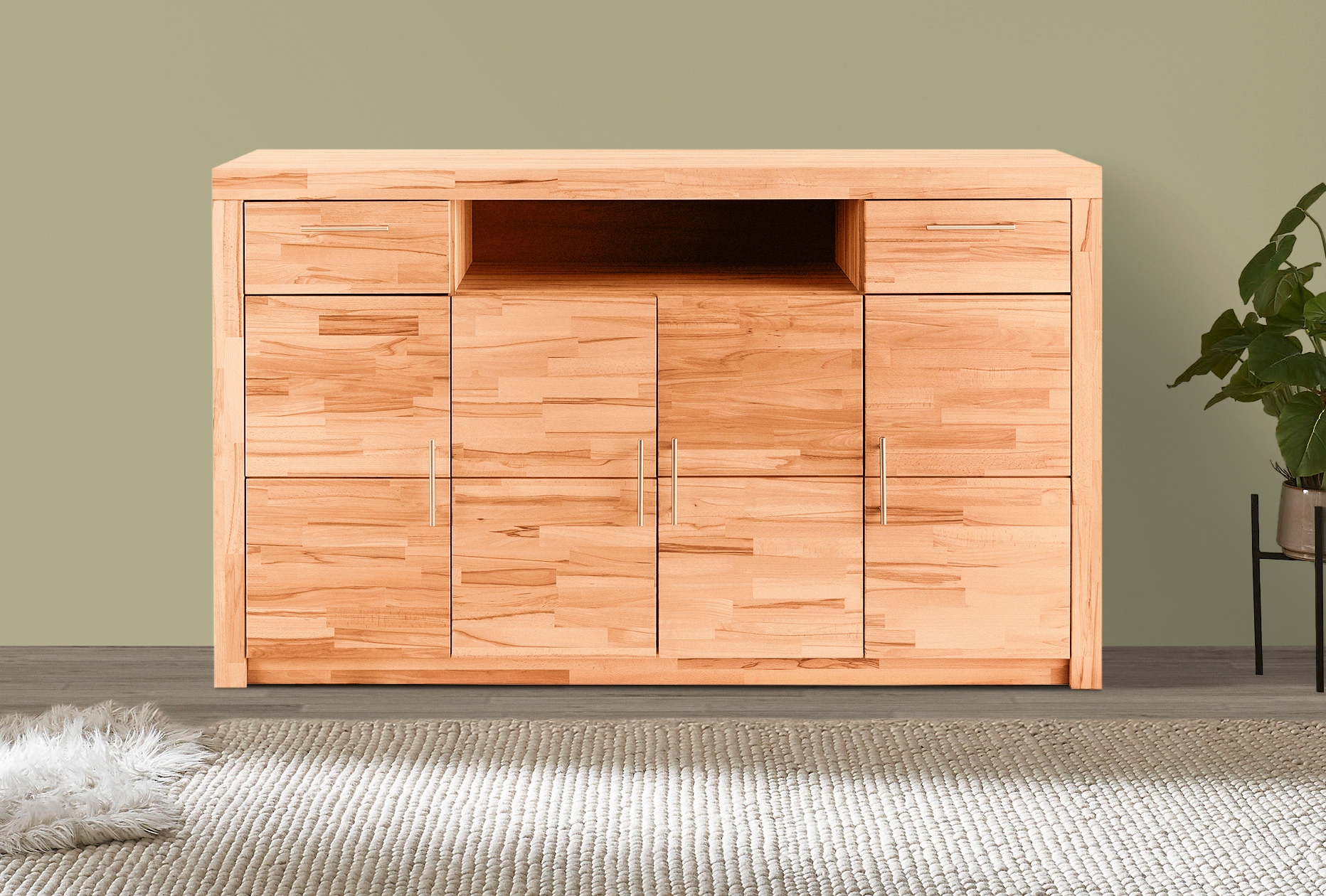 VOGL Möbelfabrik Highboard »Toronto«, opt. Glastüren, teilmassiv, Rahmenoptik, Made in Germany