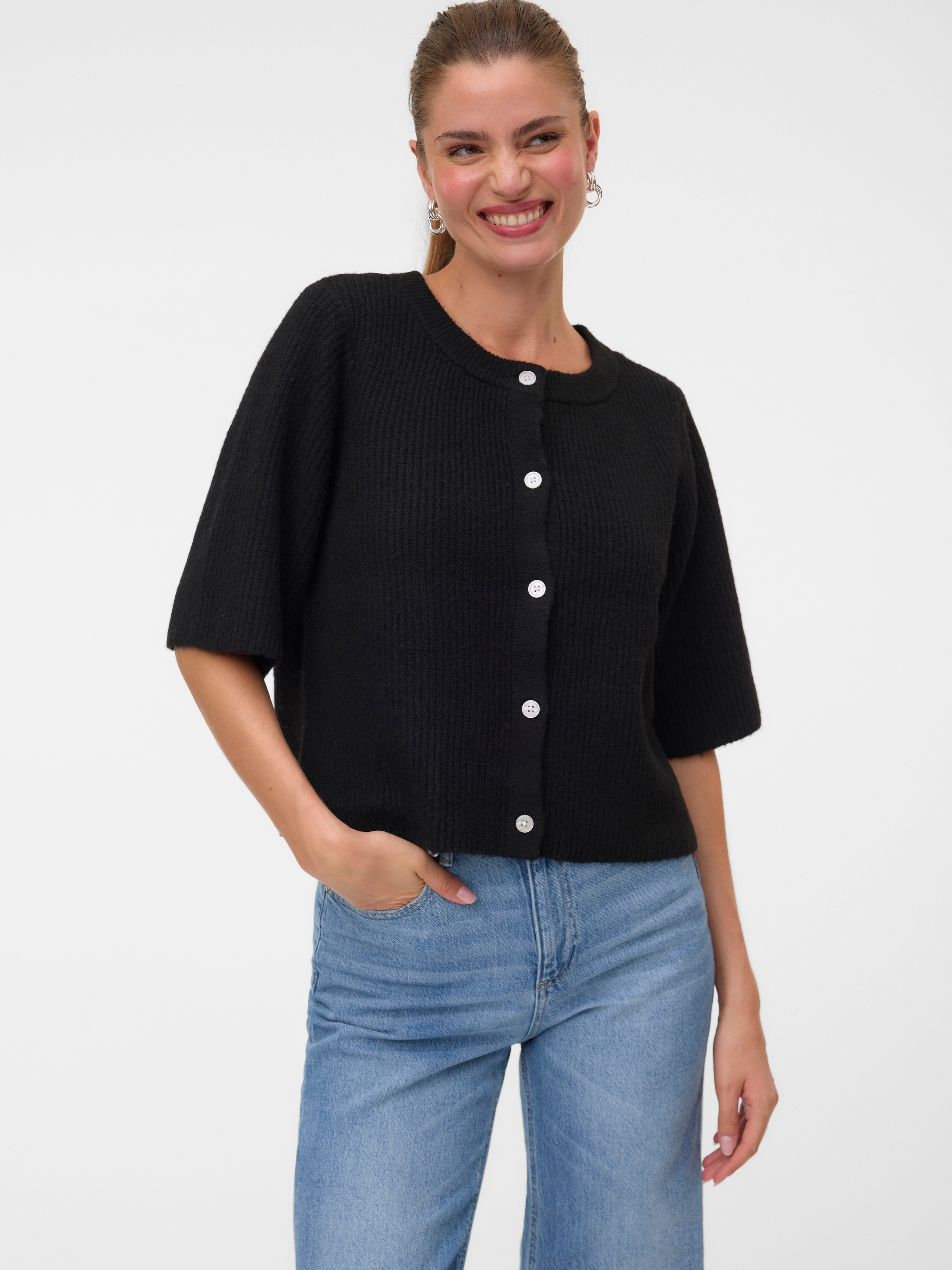 Vero Moda Strickjacke »VMSOFFE 2/4 O-NECK CARDIGAN NOOS« Materialmix, regular fit