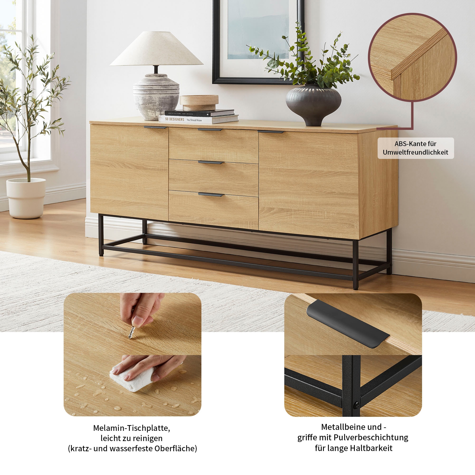 OTTO home Sideboard »Tayler« pflegeleichte Melaminoberfläche, Metallgestell, Breite 160 cm