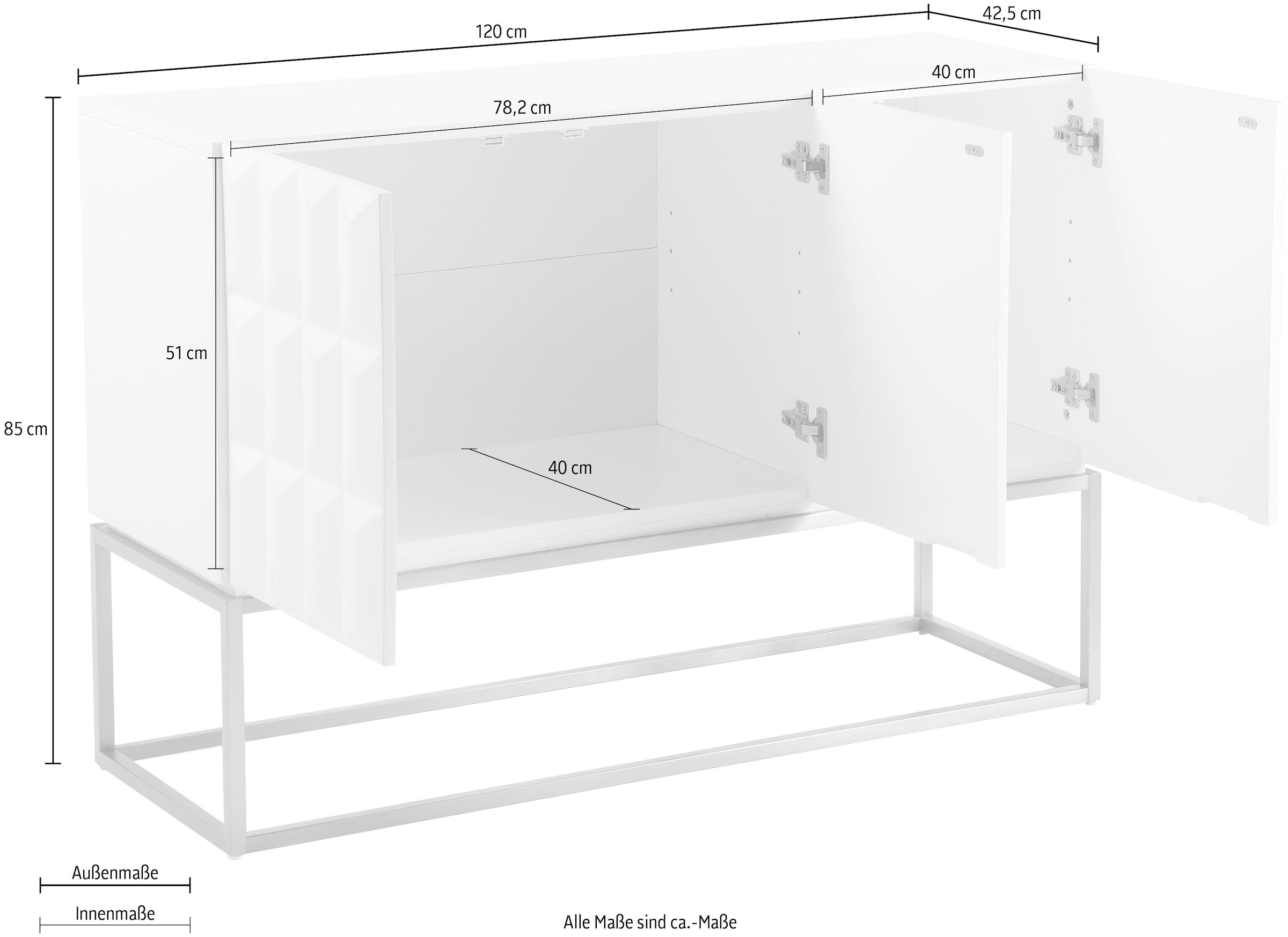 Leonique Sideboard »Alais, TOPSELLER!, OTTOs Choice« in 3D-Optik, mit viel Stauraum und goldfarbenem Metallgestell