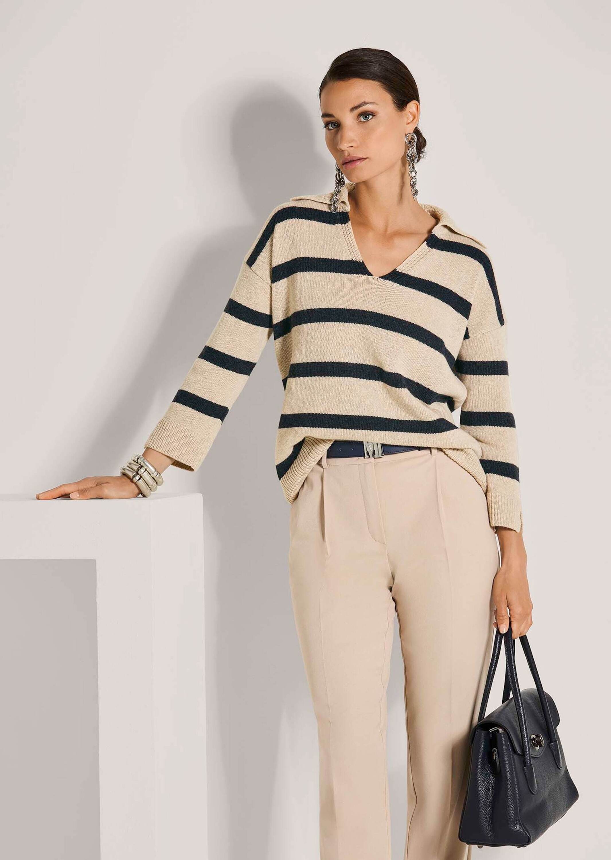 MADELEINE Longpullover »Strickpullover Stilvoller Wollpullover mit Polokragen« Polokragen mit V-Ausschnitt