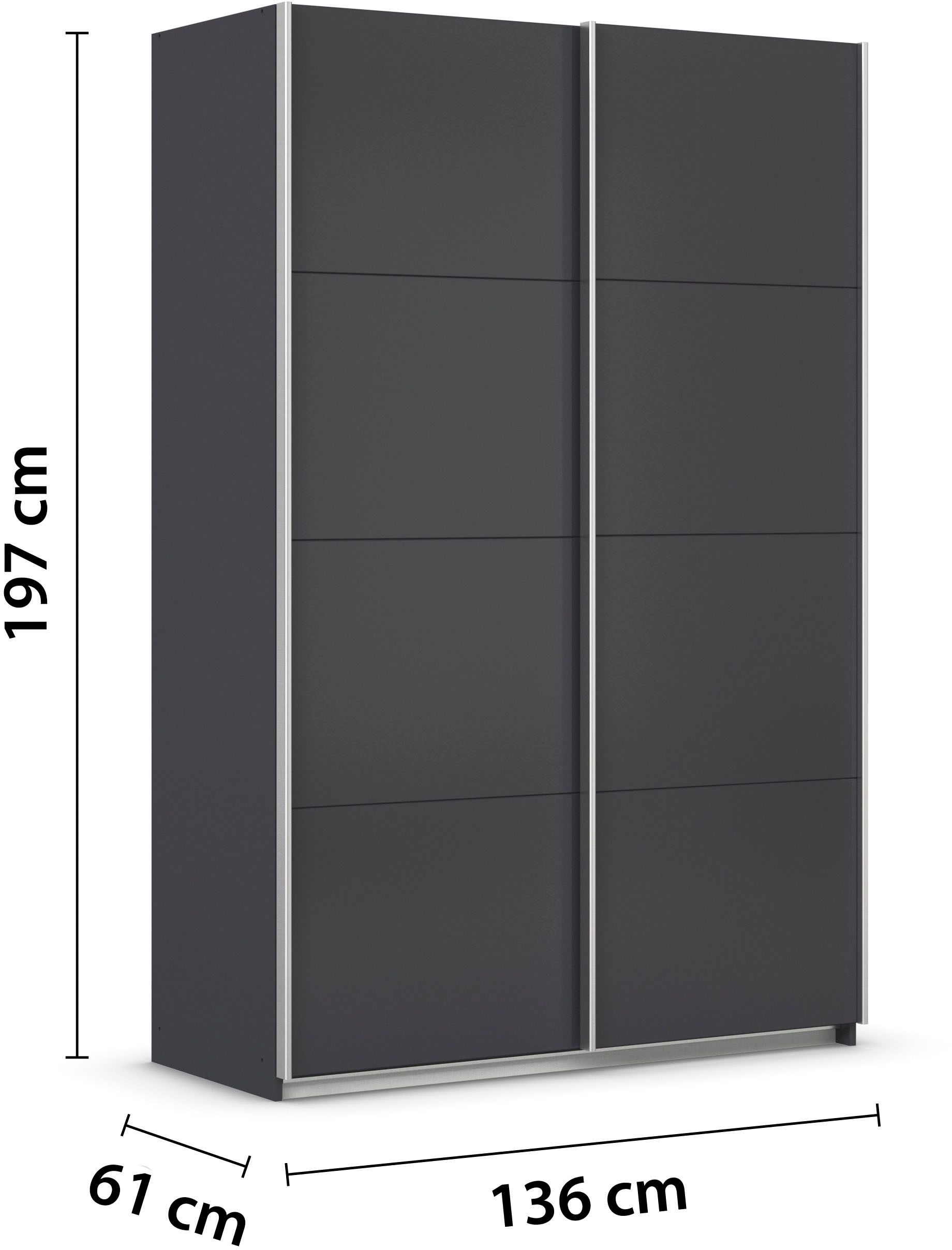 OTTO home Schwebetürenschrank »Kleiderschrank Schrank Garderobe Schlafzimmerschrank THANOS« in 3 verschiedenen Ausstattungen BASIC/CLASSIC/PREMIUM,  Optional mit Spiegel, Metall-Griffleisten alufarben MADE IN GERMANY