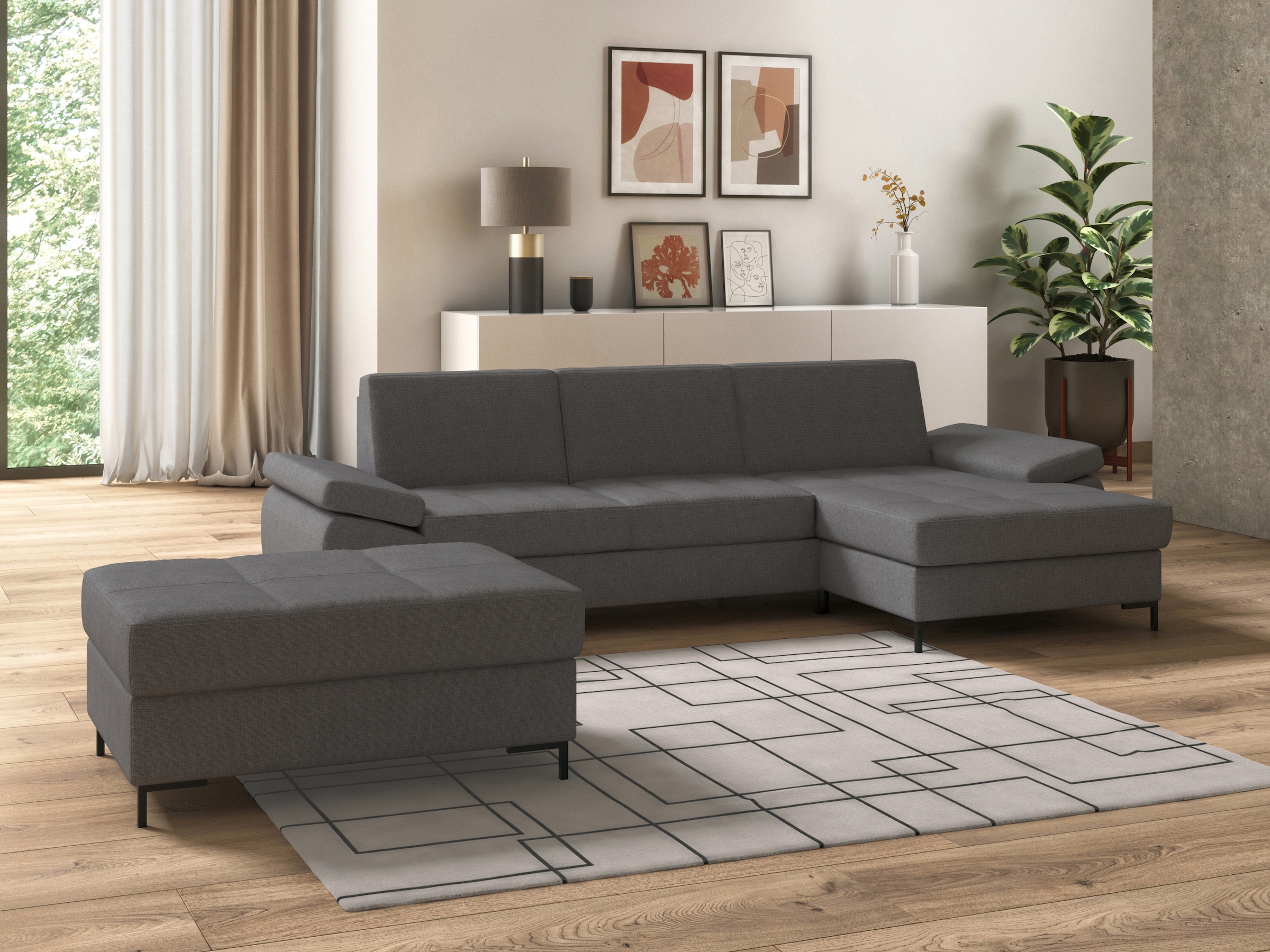 DOMO collection Ecksofa »Capelo, komfortabel, klare Linien zeichnen dieses Design aus, L-Form«, mit Armteilverstellung, wahlweise mit Bettfunktion, Federkern