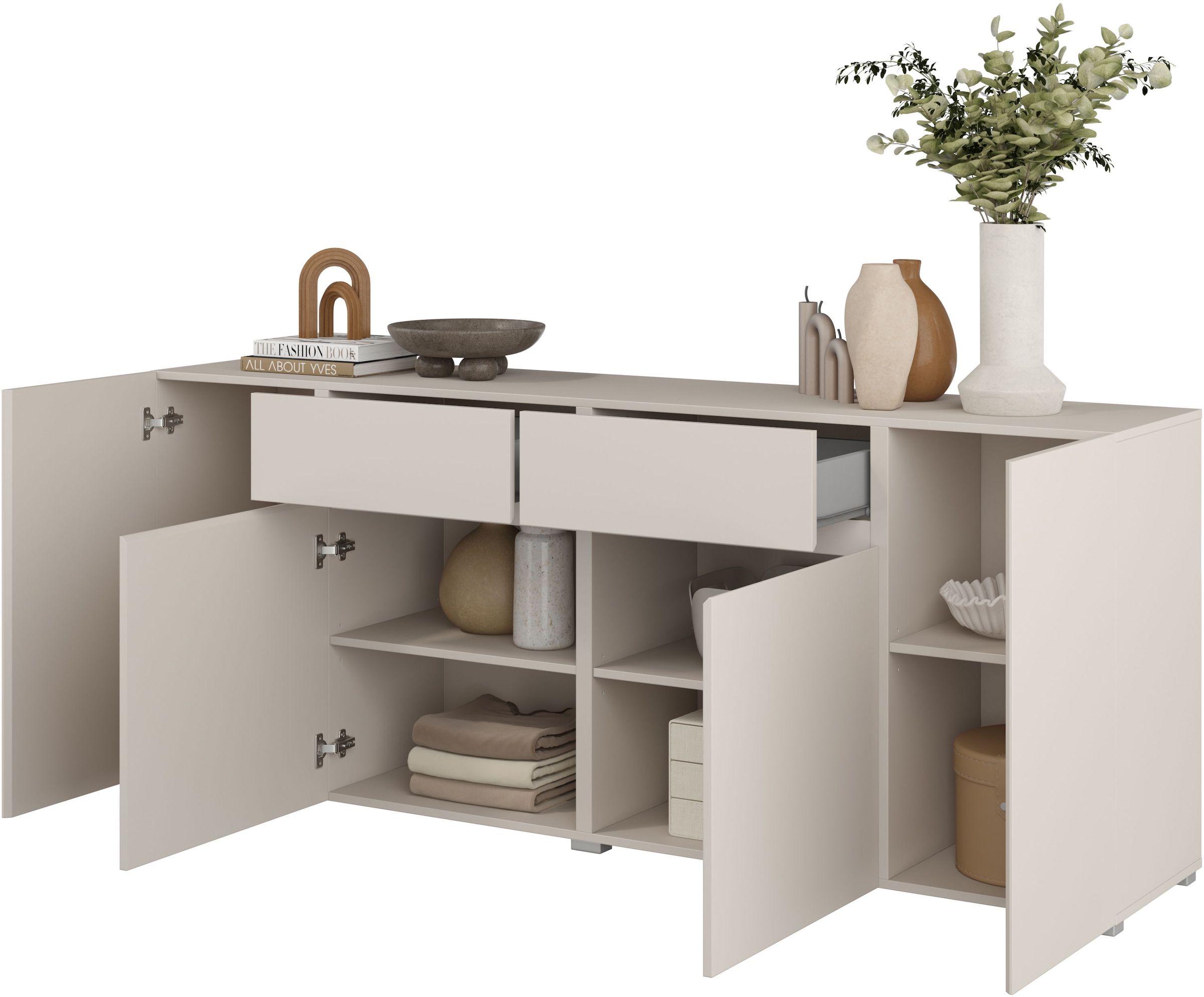 OTTO home Sideboard »Metric,Breite 195 cm, grifflose Kommode 4 Türen/2 Schubkästen« Schubladenschrank mit viel Stauraum, Einlegeböden verstellbar