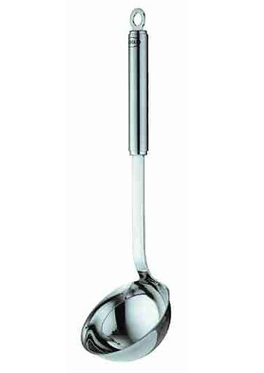 Rösle Schöpflöffel Schöpfkelle mit Aufhängeöse in silberfarben, Größe Ø 9 cm - Länge: 33,5 cm