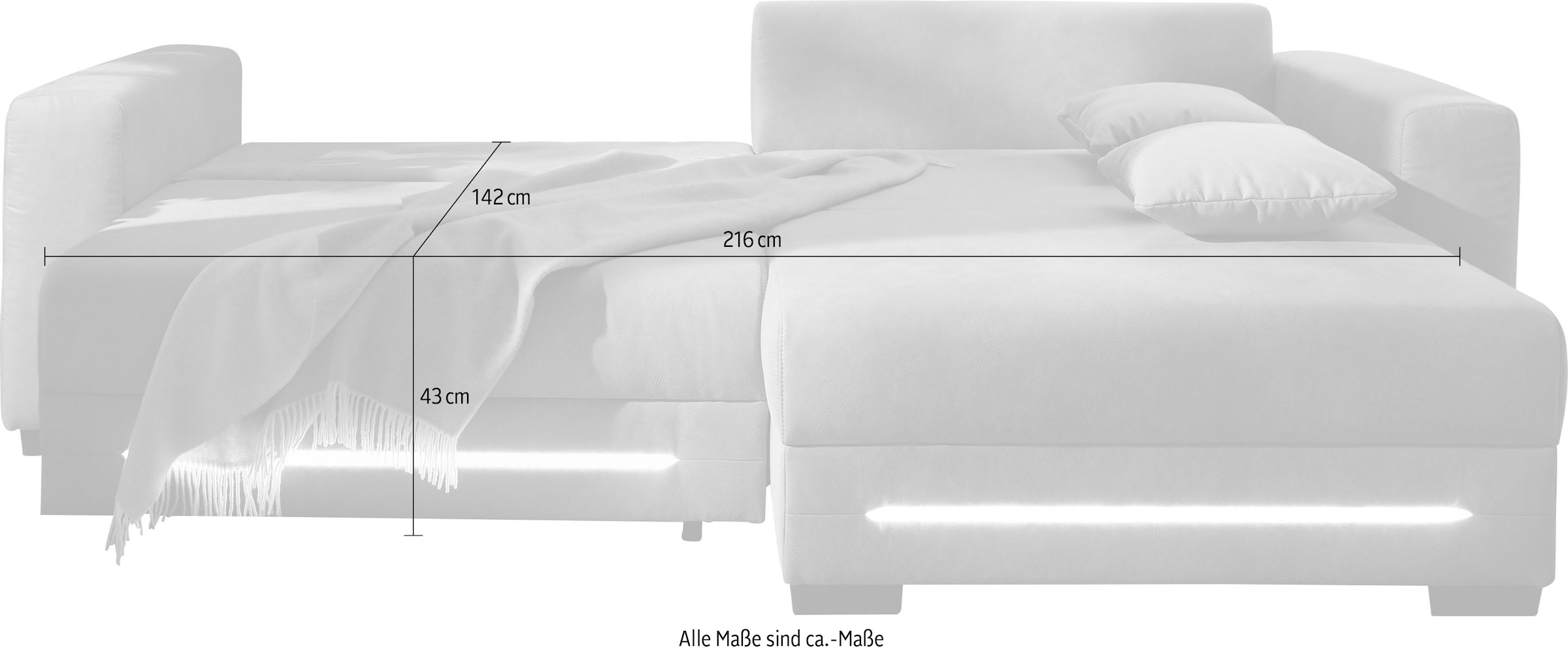 Jockenhöfer Gruppe Ecksofa »Spotlight, L-Form, mit dimmbarer LED-Beleuchtung«, inkl. Bettfunktion & Bettkasten, Ottomane links/rechts montierbar