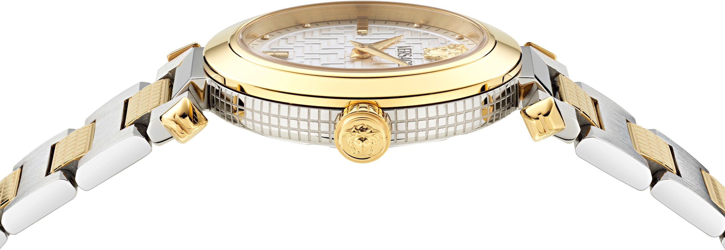 Versace Quarzuhr »VERSACE GREEK« Armbanduhr, Damenuhr, Swiss Made, Edelstahlarmband, analog