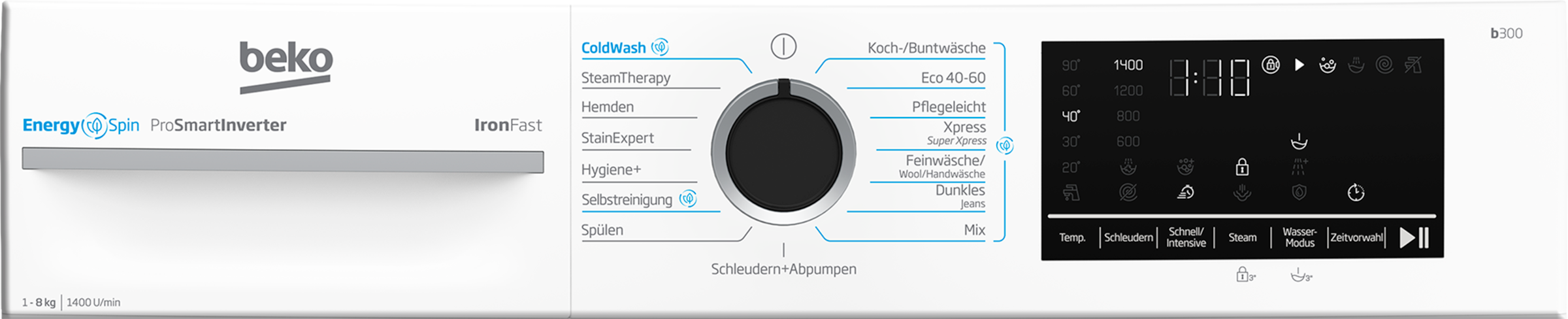 BEKO Waschmaschine »BM3WFU4841N«, 8 kg, 1400 U/min, Waschen mit EnergySpin: Bis zu 35 % Energie sparen – nicht nur in Eco