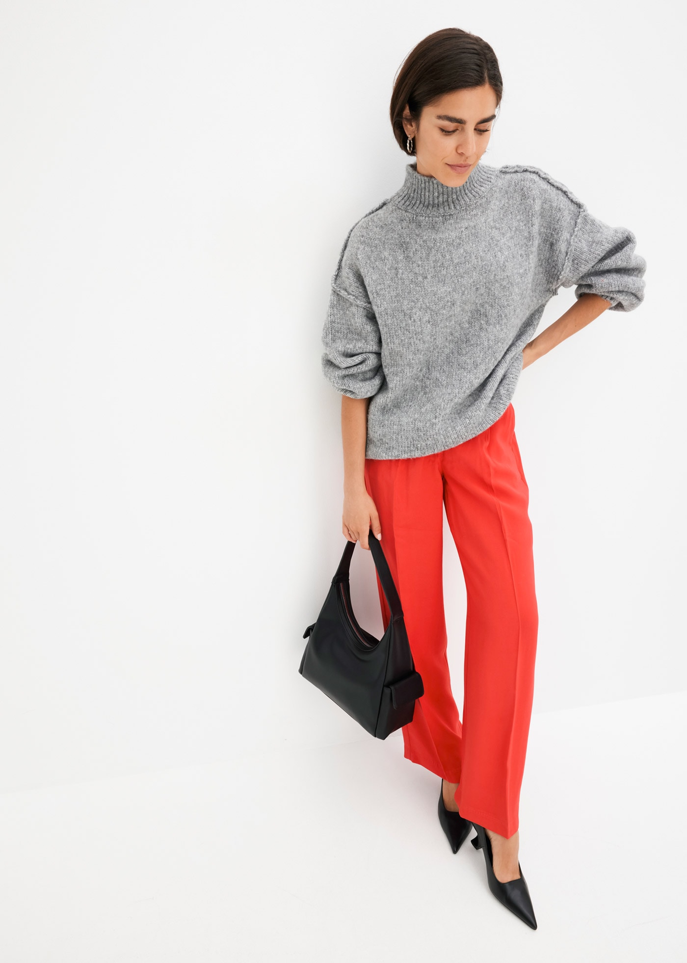 bonprix Strickpullover »Grobstrick-Pullover« aus Polyester, Polyacryl, Polyamid und Wolle, mit Stehkragen