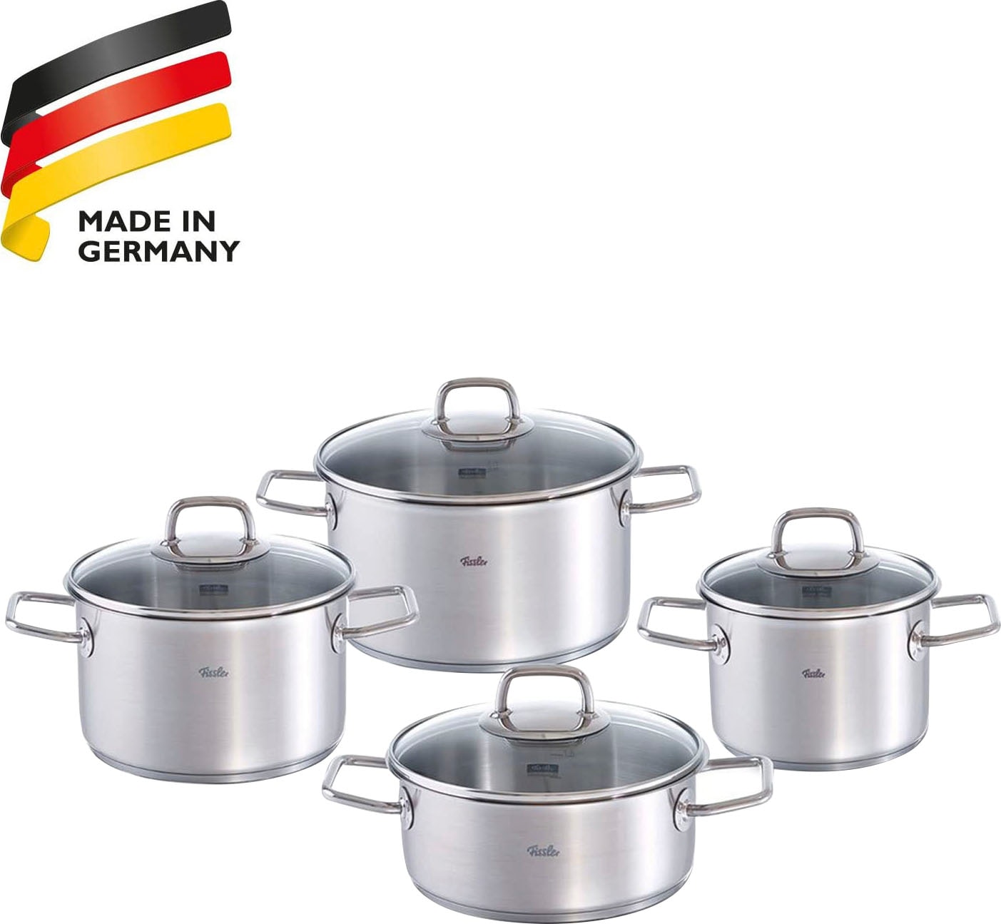 Fissler Topf-Set »Viseo Topf-Set« Set, 1x Bratentopf 20 cm, je 1x Kochtopf 16/20/24 cm, 8 Stk. tlg. Edelstahl 18/10