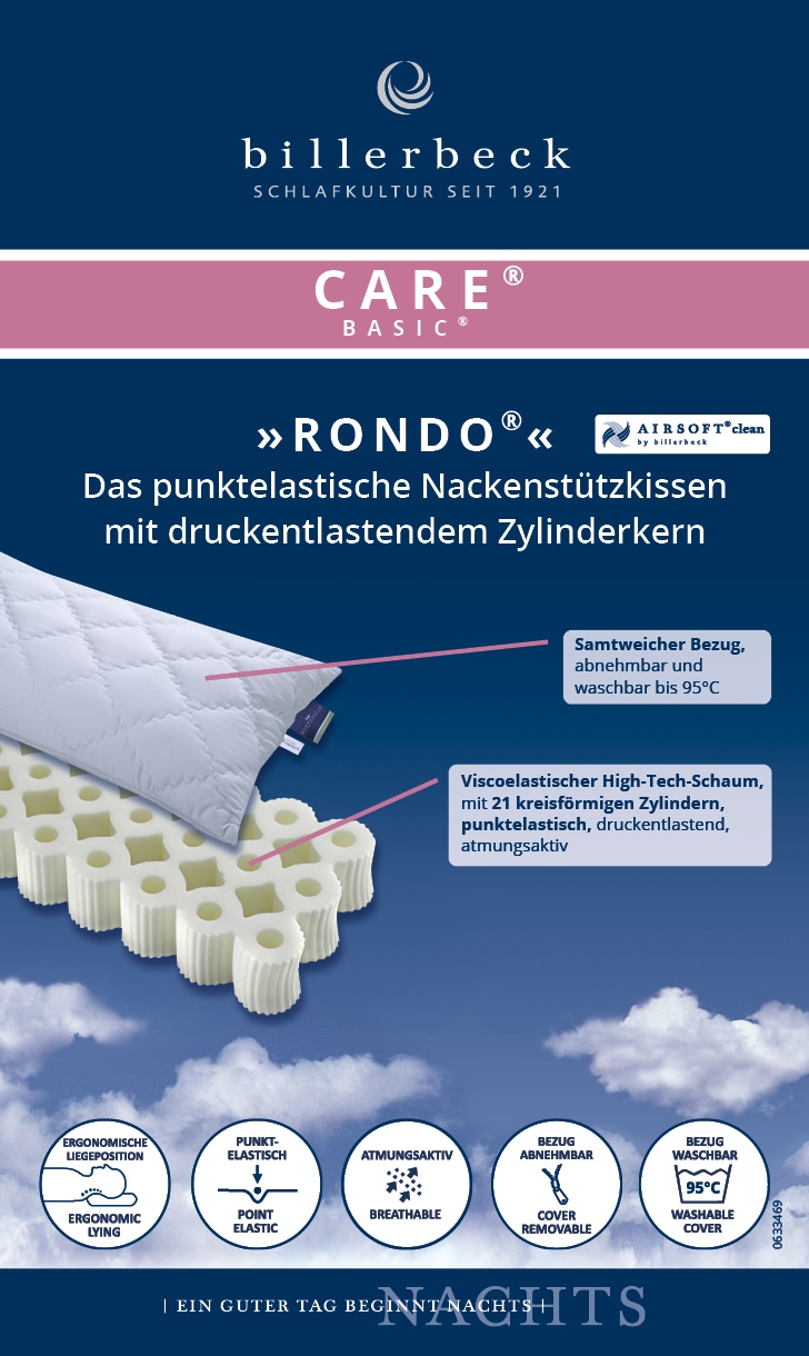 billerbeck Nackenstützkissen »Rondo«, Bezug: samtweiches Microfaser-Gewebe, versteppt mit AIRSOFT® clean, 100 % Polyester, mit Reißverschluss, (1 St.)