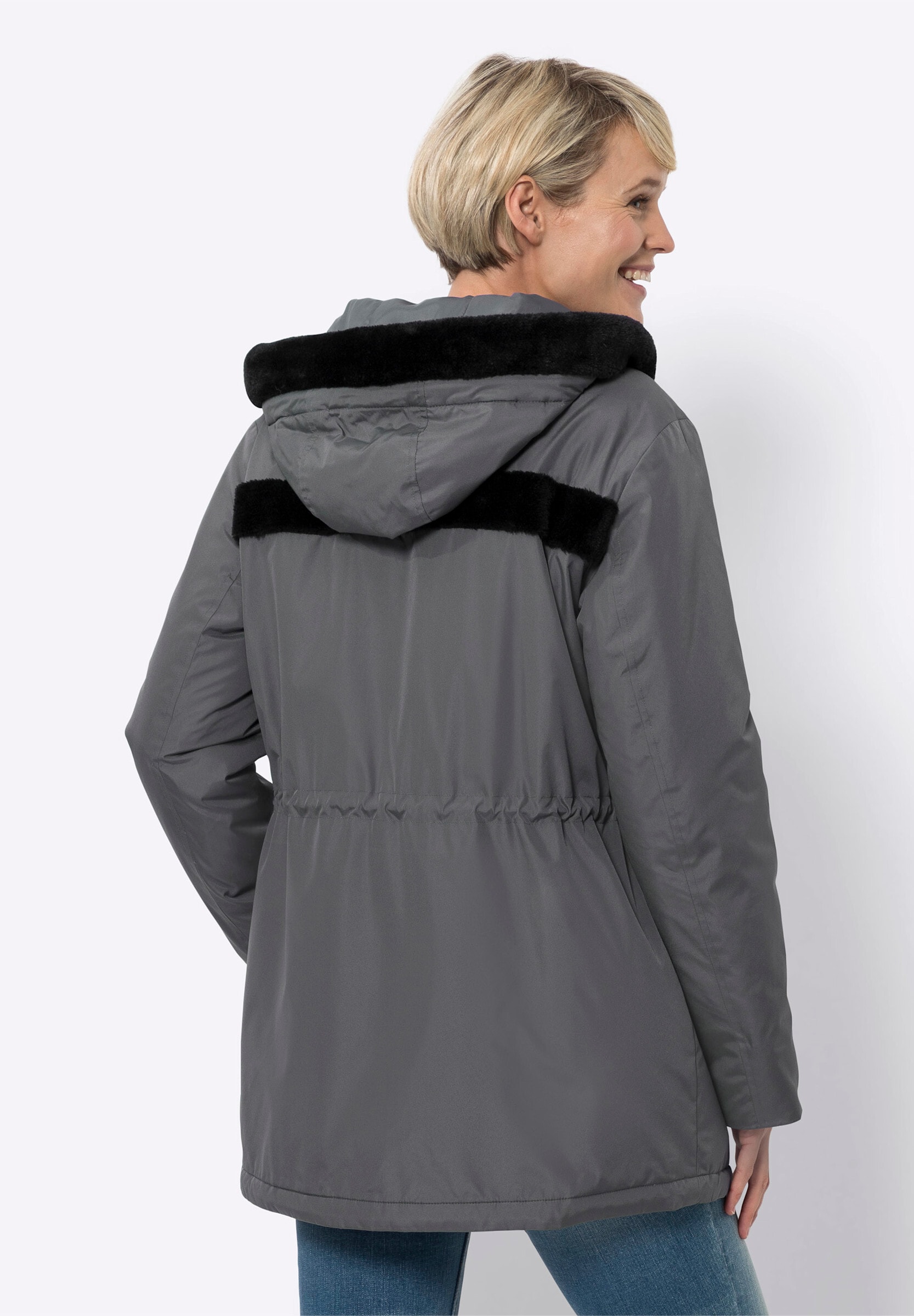 Sieh an! Steppjacke »Jacke Kapuzenjacke mit Pelz-Imitat-Besatz« mit Kapuze