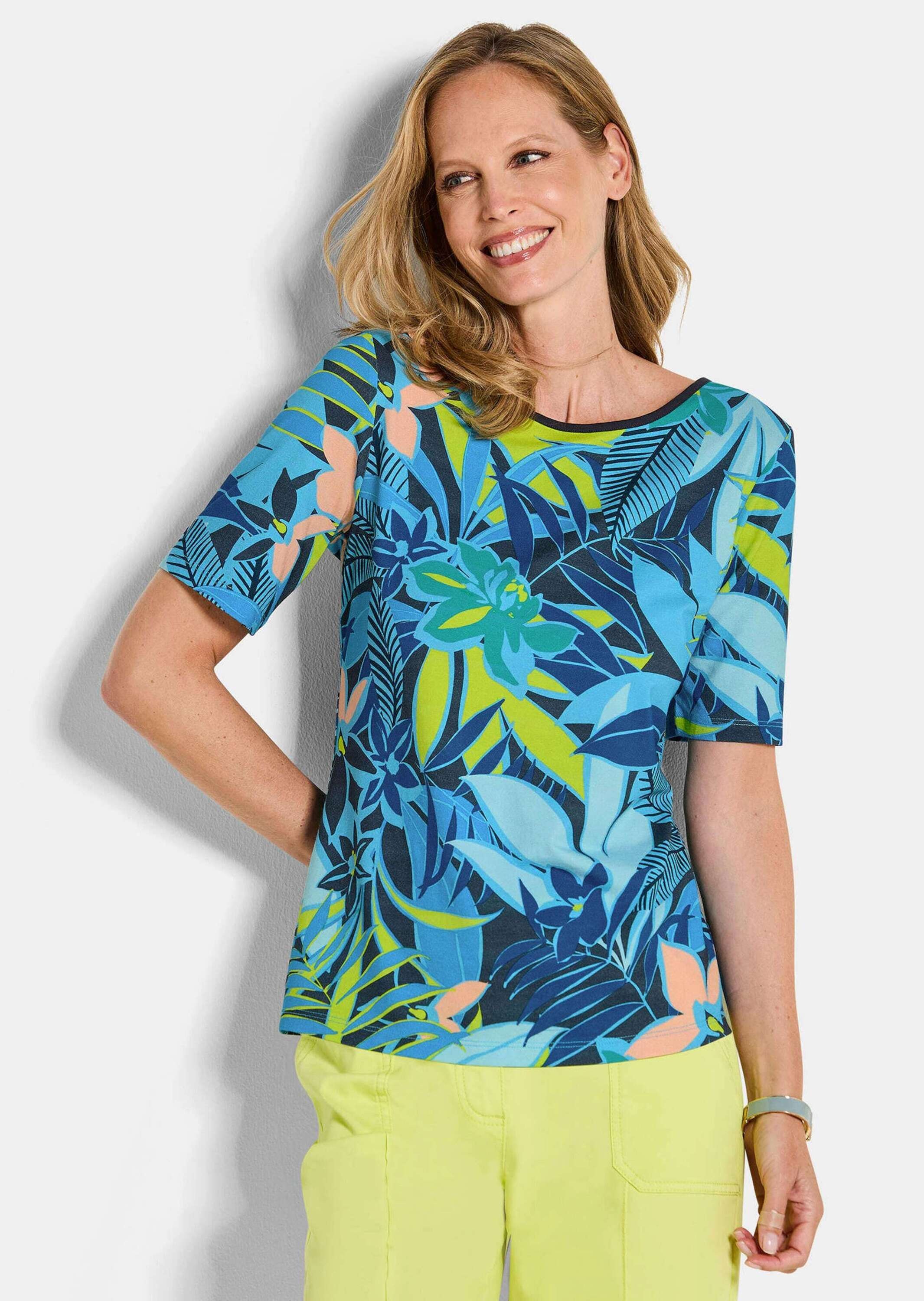 GOLDNER Kurzarmshirt »Druckshirt mit floralem Print« stretchbequemer Viskosejersey