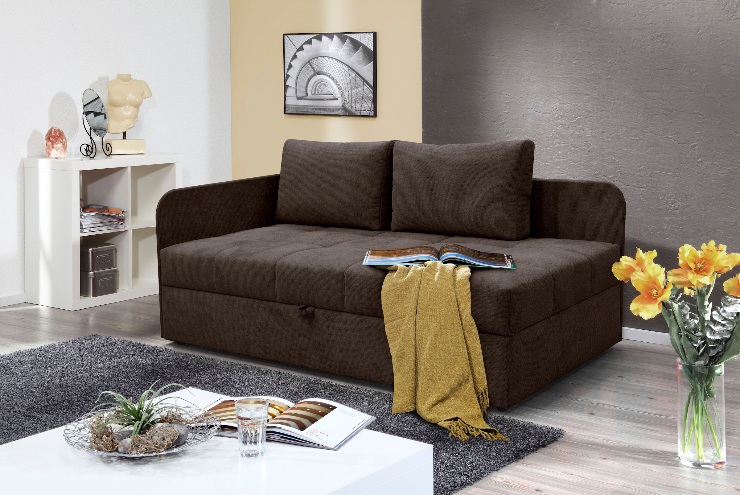 alina Schlafsofa »Marla« inkl. Stauraum & 2 Rückenkissen, Armlehne wahlweise links oder rechts