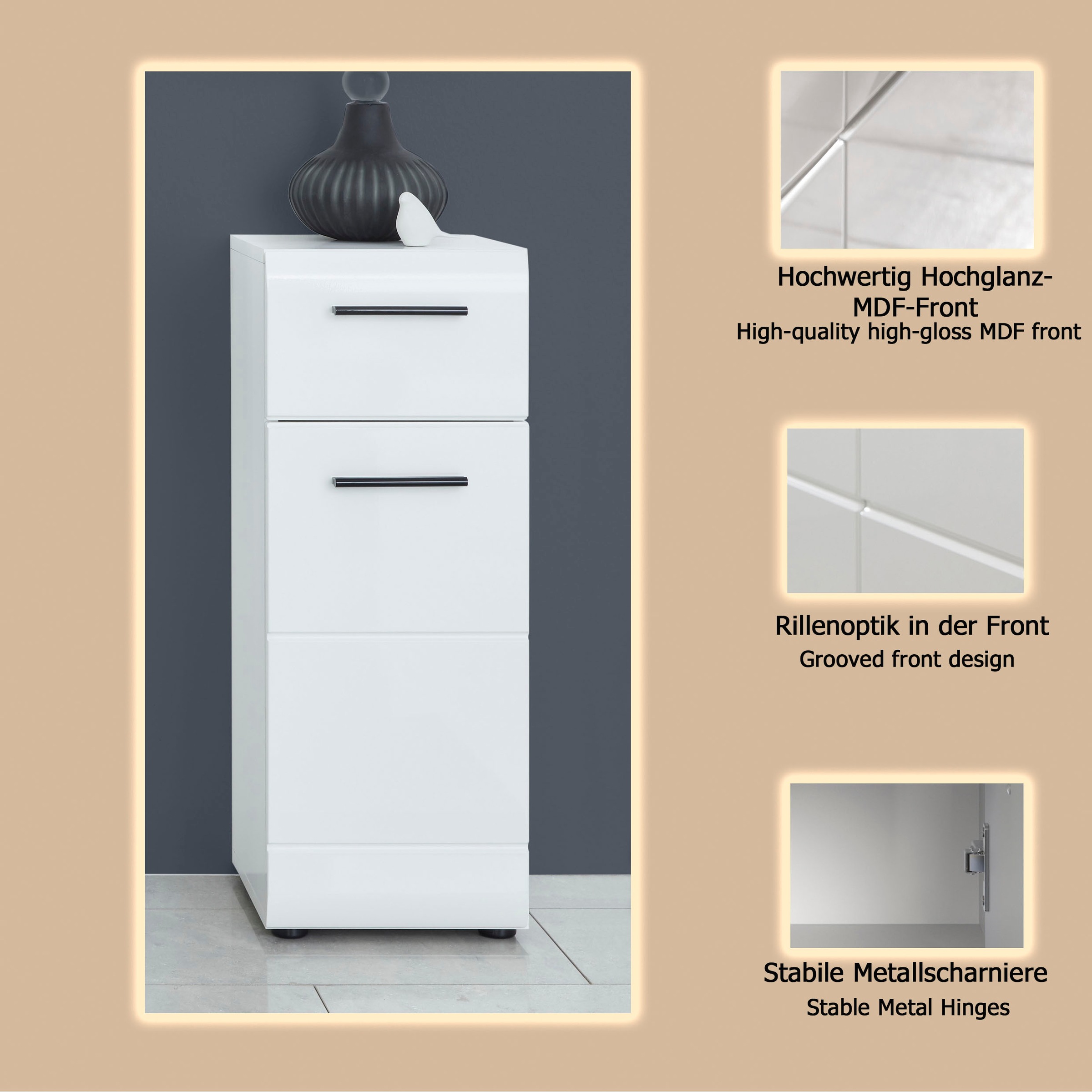 welltime Unterschrank »Sovana« Kommode mit 1 Tür & 1 Schublade - (B/T/H) 30/31/79 cm