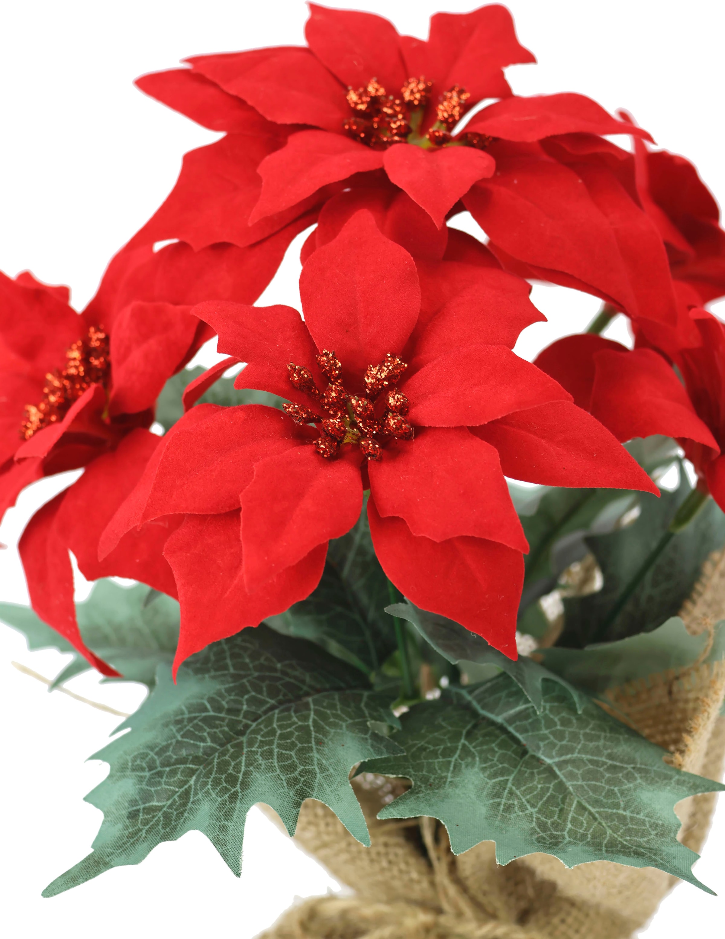 I.GE.A. Winterliche Kunstpflanze »Gesteck mit Poinsettia in Jute, Weihnachtsstern,« Kunstblume, Weihnachtsdeko