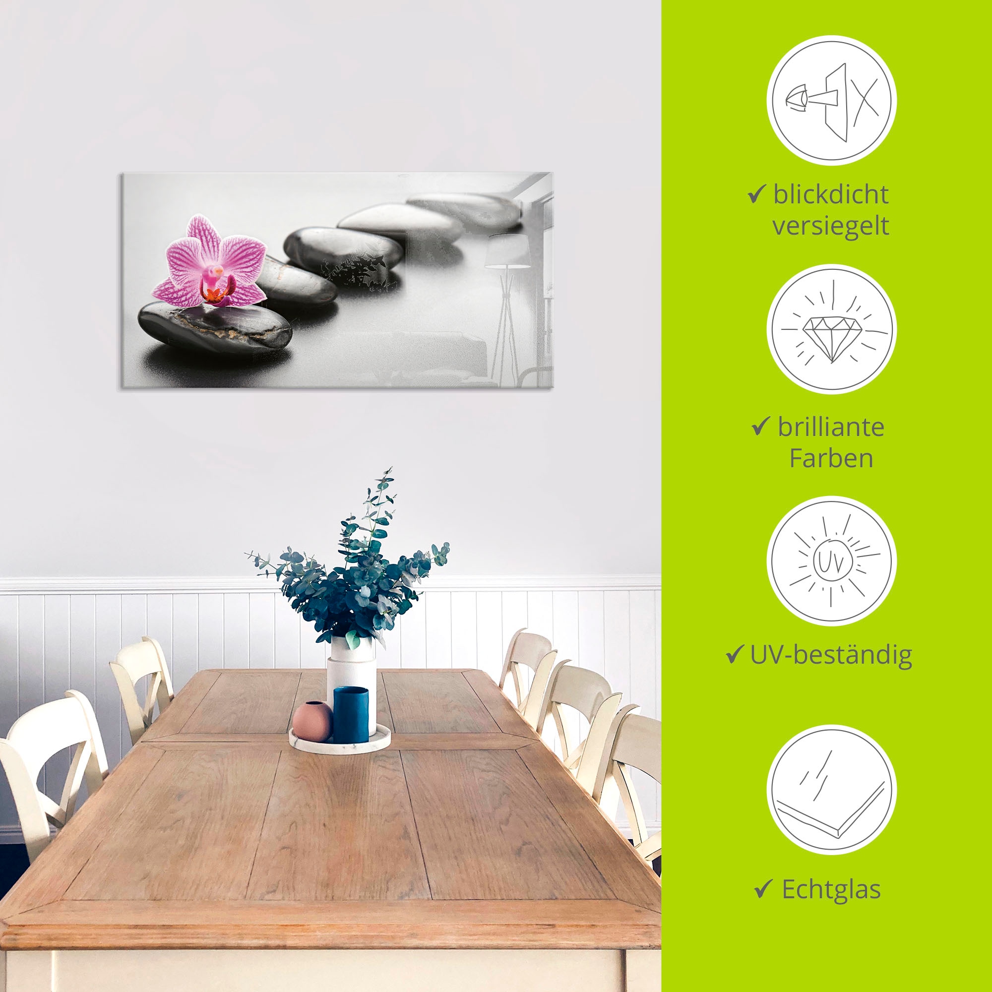 Artland Glasbild »Spa-Konzept mit Zen Steinen und Orchidee«, Zen, (1 St.), in verschiedenen Größen