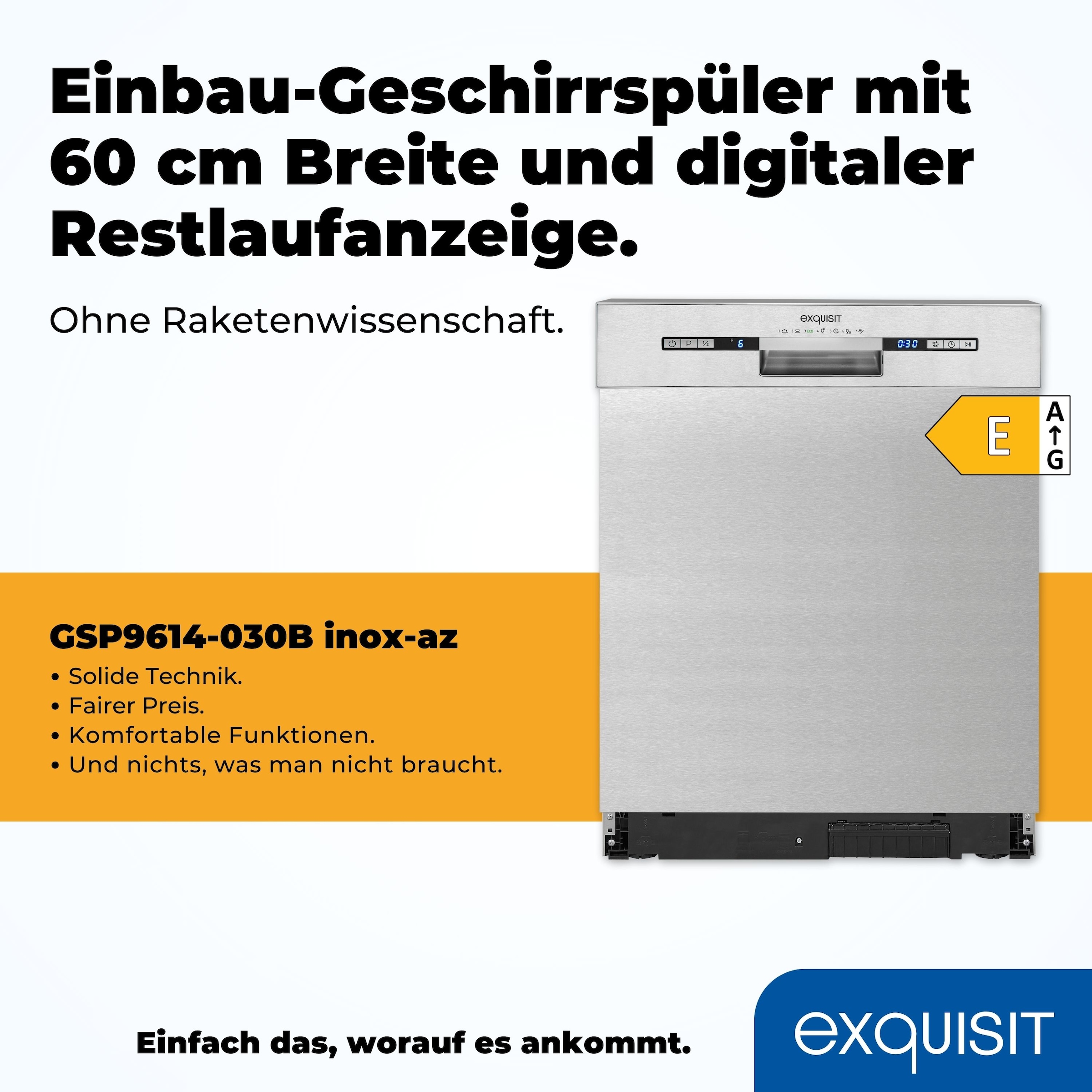 exquisit Unterbaugeschirrspüler »EGSP9313-EF-030E inox«, 13 Maßgedecke