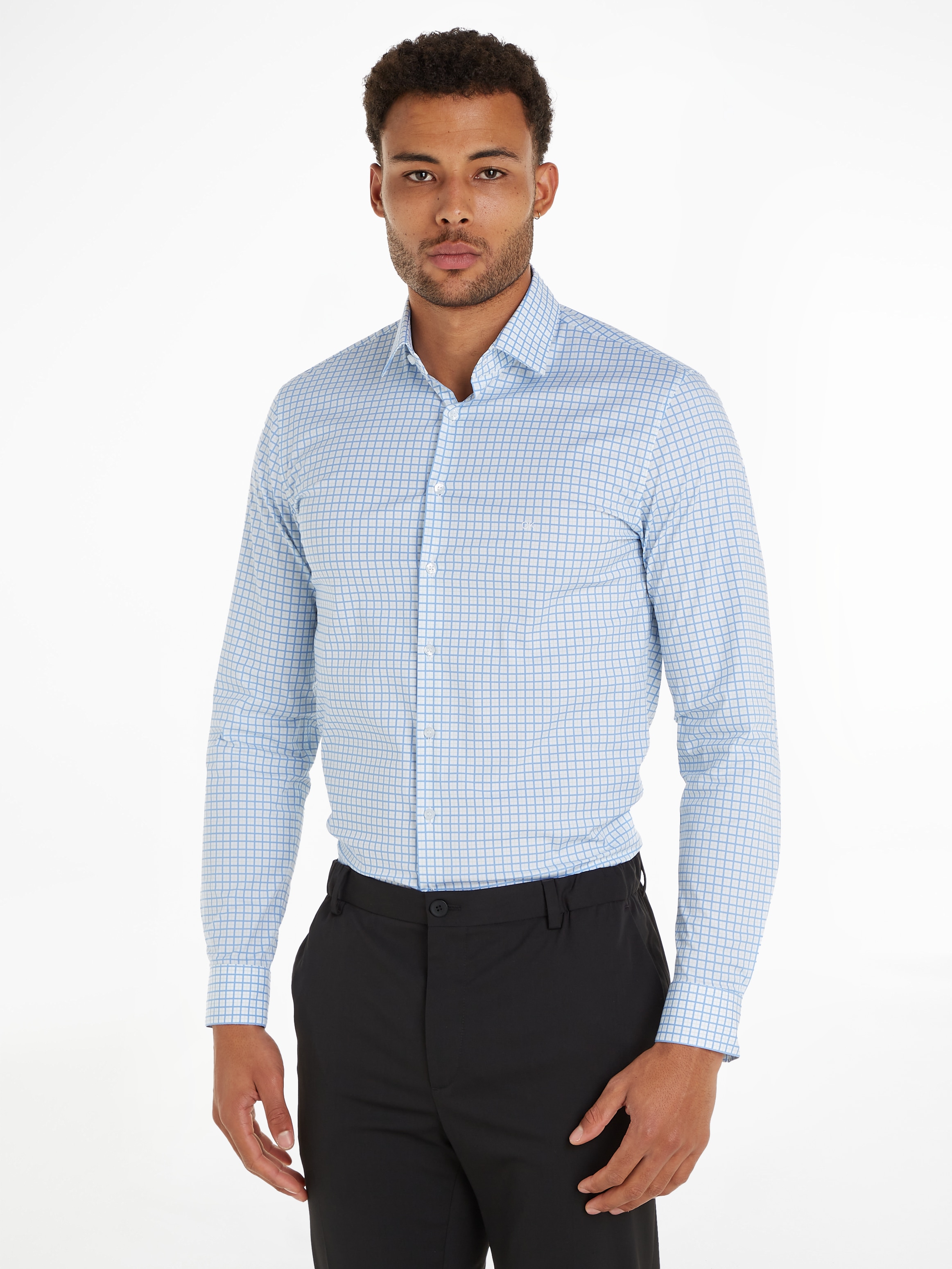 Calvin Klein Herren Langarmhemd »POPLIN CHECK PRINT SLIM SHIRT« in weiß, Größe 43