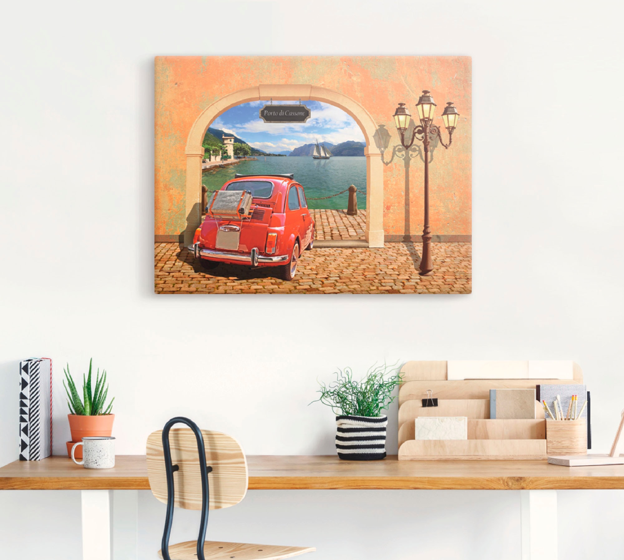 Artland Wandbild »Kleiner italienischer Hafen«, Auto, (1 St.), als Leinwandbild, Poster in verschied. Größen
