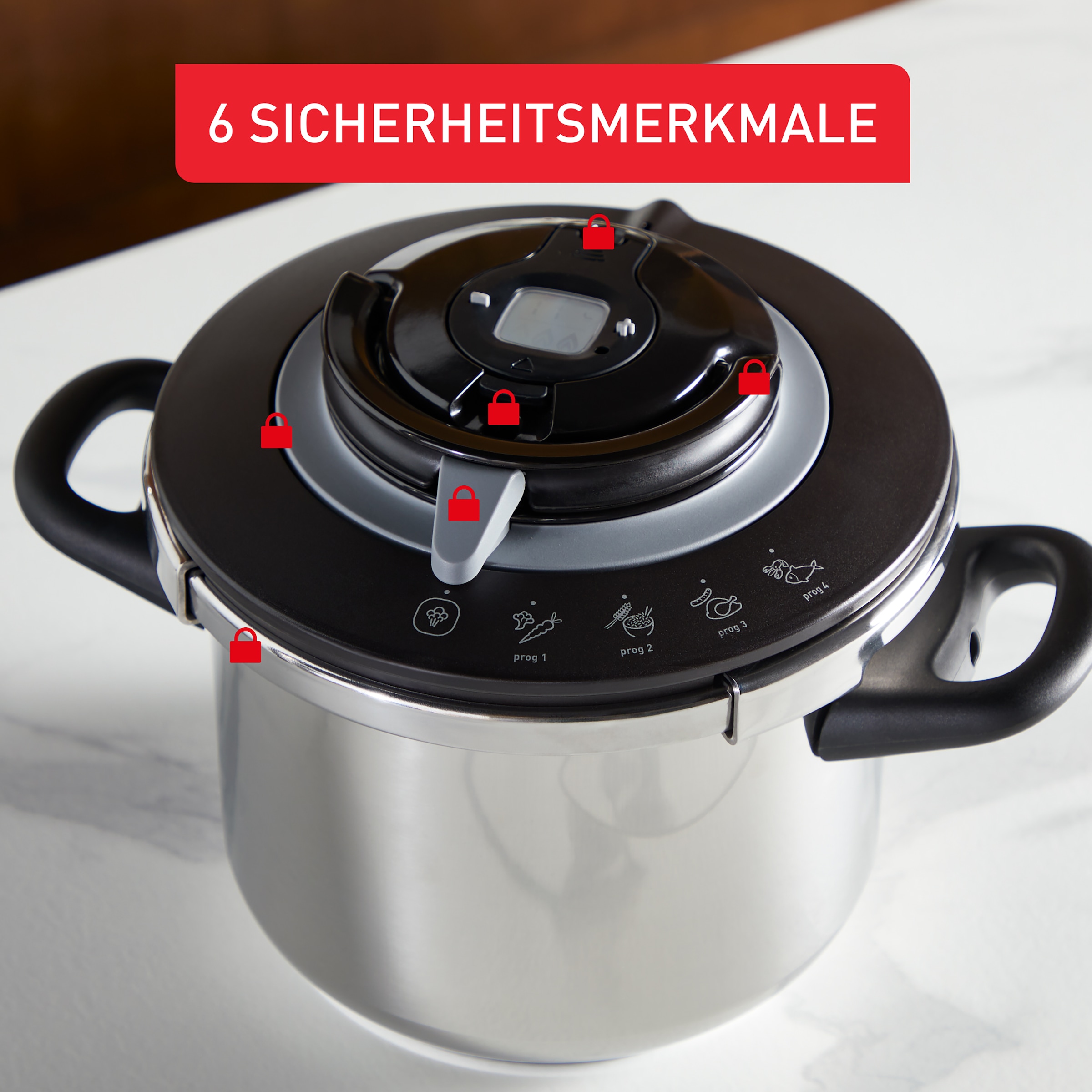 Tefal Schnellkochtopf »Clipso+ CHEF, 6 Liter Dampfkochtopf« Edelstahl