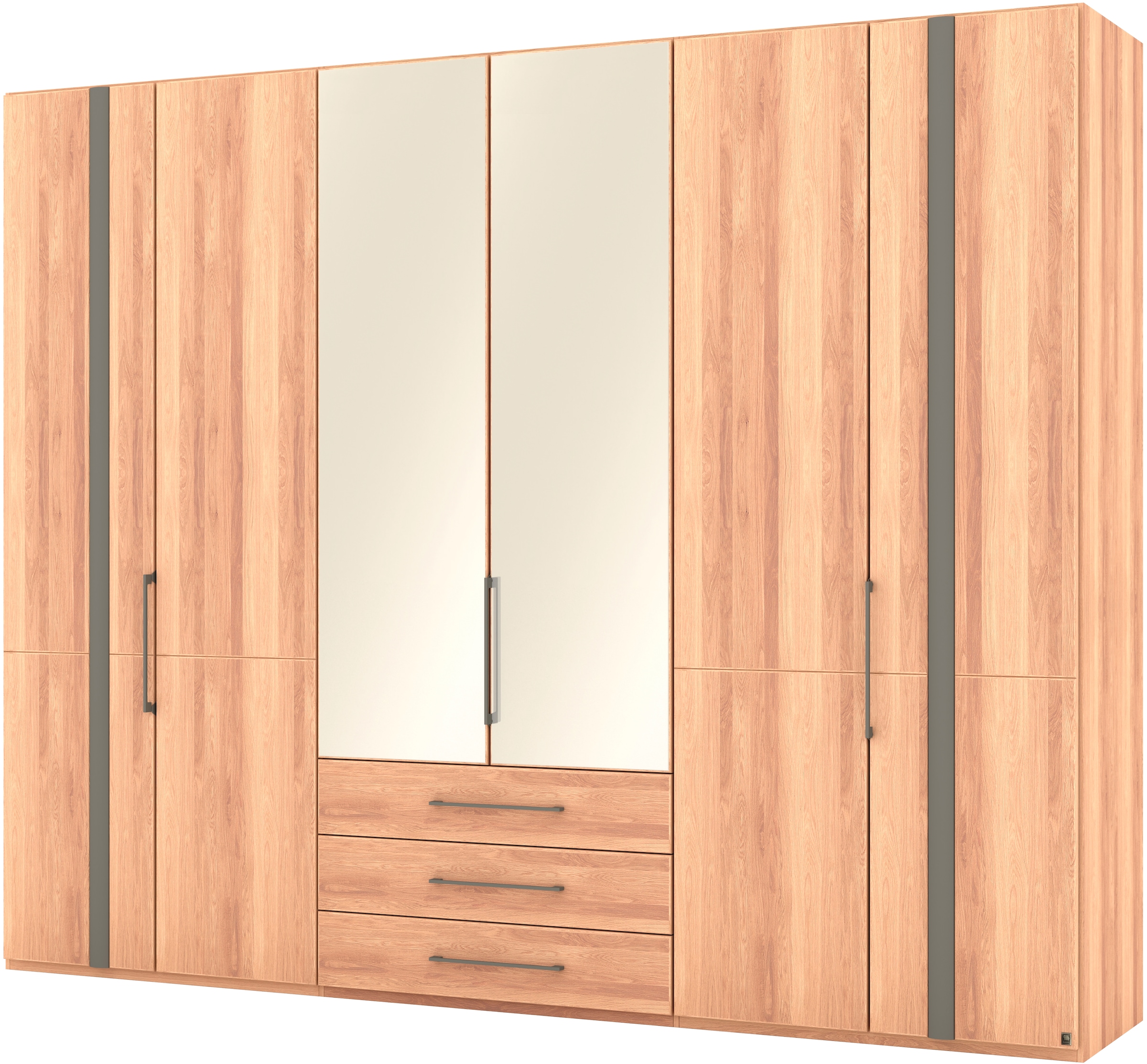 Musterring Drehtürenschrank »Sorrent, Kleiderschrank, teilmassiv Eiche«, (mit Türdämpfern, mit Schubladen, extra Böden, MADE IN GERMANY), Türen in Eiche massiv und als Parsol-Bronze-Spiegel, mit Schubkästen