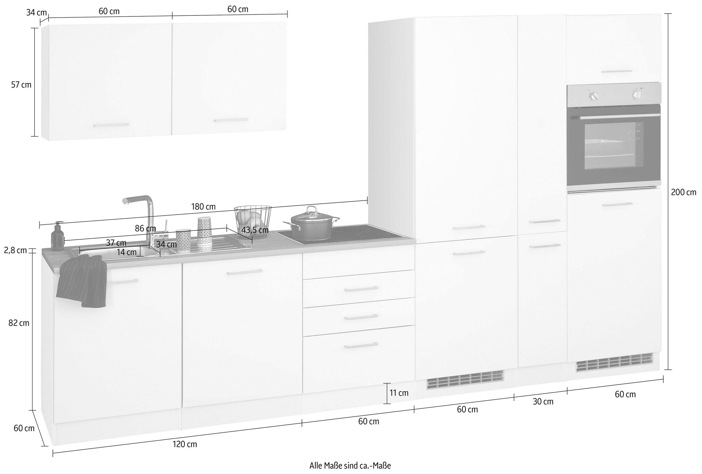 HELD MÖBEL Küchenzeile »Visby«, ohne cm Gefrierkombination bestellen für Breite bei OTTO 330 E-Geräte, Kühl
