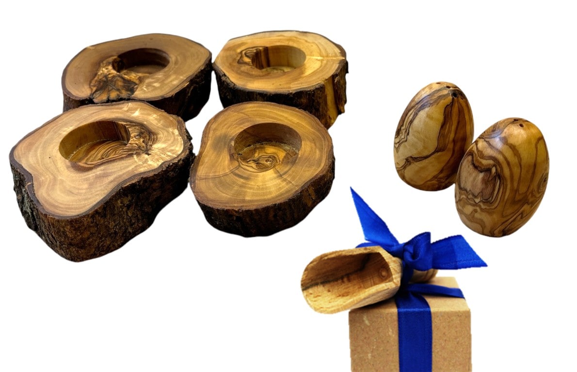 Olivenholz-Erleben Eierbecher »Rustikal« Olivenholzscheiben als Eierbecher mit Ei-förmigen Streuern in braun