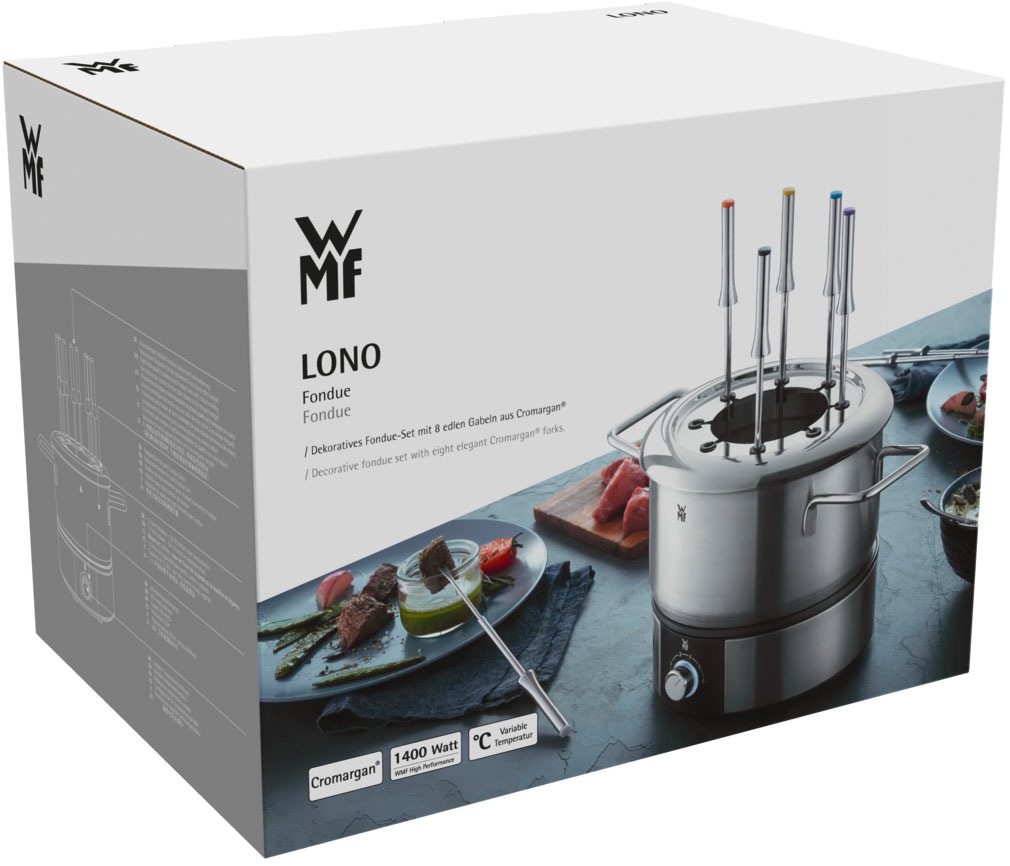 WMF Elektro-Fondue »LONO, mit Spritzschutzring, farblich markierte Fondue-Gabeln«, spülmaschinengeeignete Teile, LED-Ring, auch zum Warmhalten verwendbar