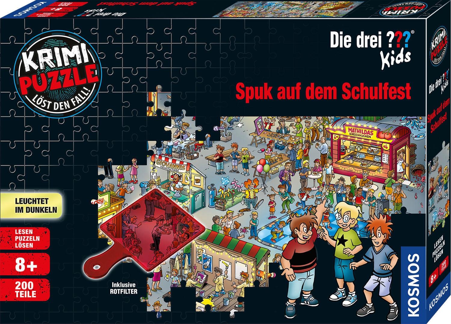 Puzzle »Krimipuzzle Die drei ??? Kids 200 Teile / Spuk auf dem Schulfest«, leuchtet im...