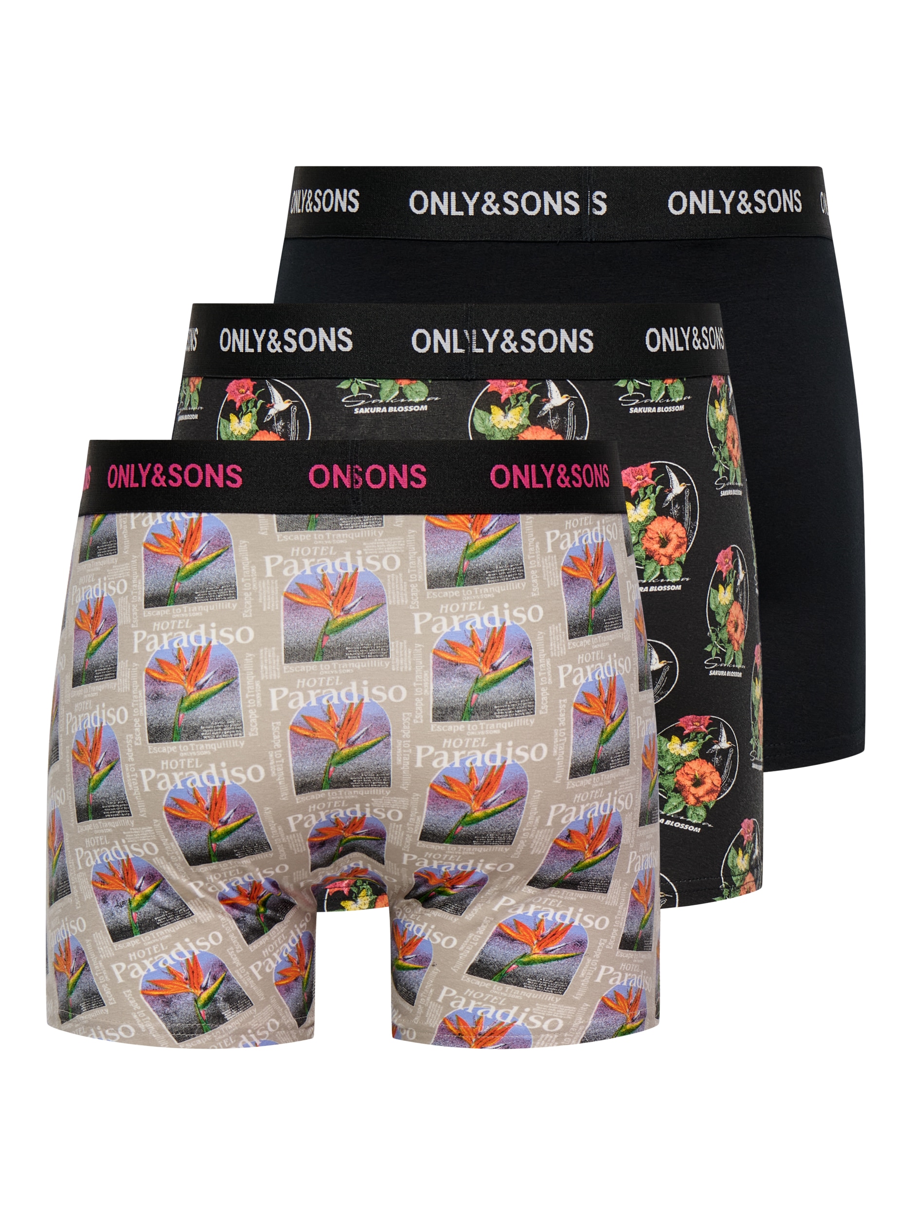 ONLY & SONS Trunk »ONSFITZ AOP WB BOLD BOXER 3PACK NOOS« Packung, 3 Stk. Baumwollmischung, eng anliegend