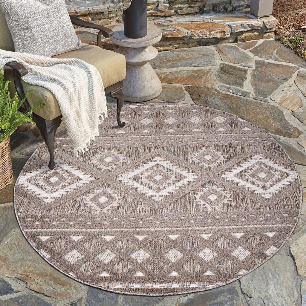 Carpet City Teppich »In-& Outdoorteppich Santorini 435, 3D-Effekt, Boho-Look«, rund, 5 mm Höhe,...