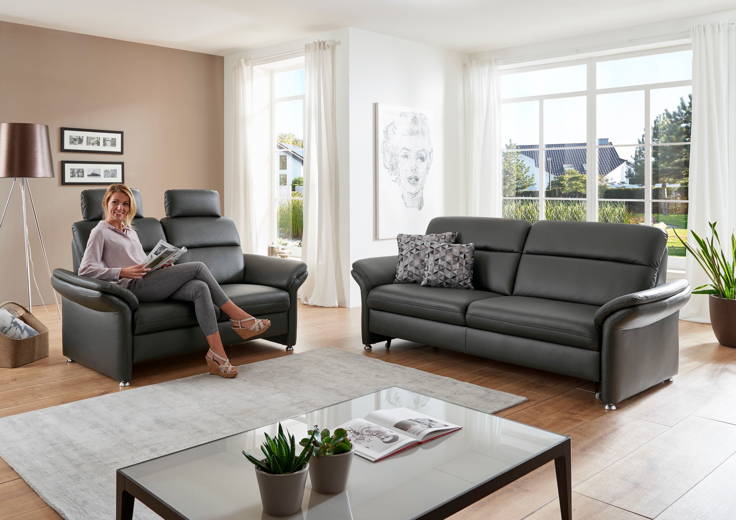 Die PlanBar 2-Sitzer »PN-EM16031, mit Kopfstützen« Echtleder mit Federkern