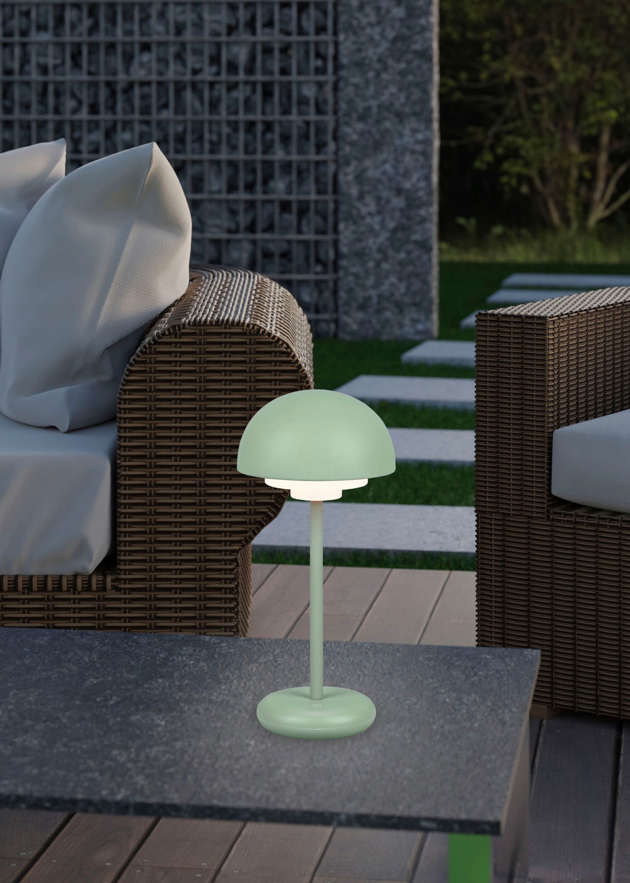 REALITY Leuchten LED Tischleuchte »Elliot«, 1 flammig, Leuchtmittel LED-Board | LED fest integriert, In-Outdoor Tischlampe Pilzform 30cm, 3Dimmstufen, Akku,USB-C Ladekabel