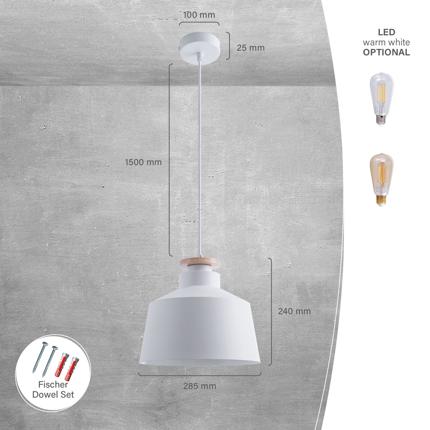 Paco Home Pendelleuchte »JACK U«, 1 flammig, Leuchtmittel E27 | ohne Leuchtmittel, Hängelampe Esszimmer Küchenlampe Esstischlampe Skandinavisch E27